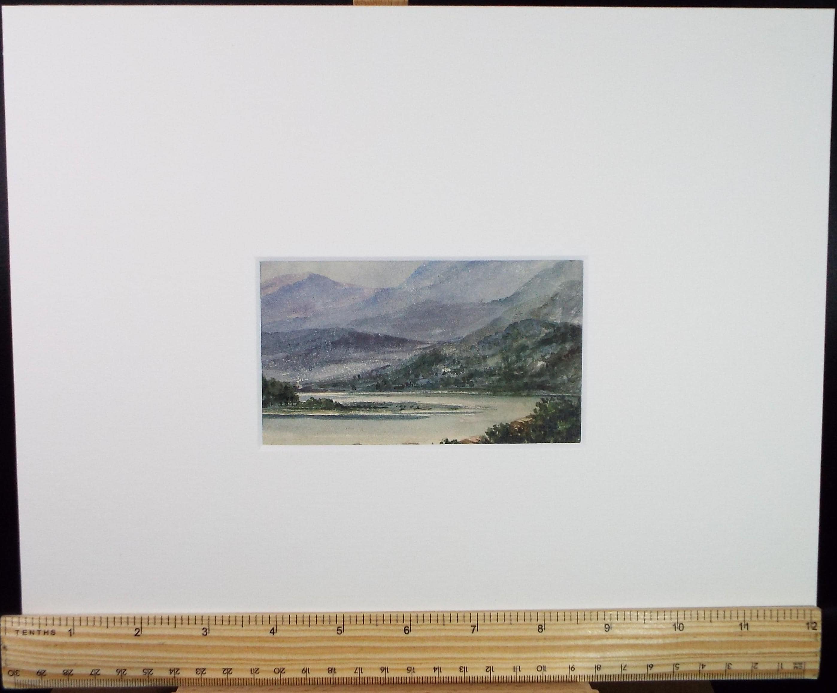 Original Watercolour, 'River landscape with distant hills', Late 19th Century