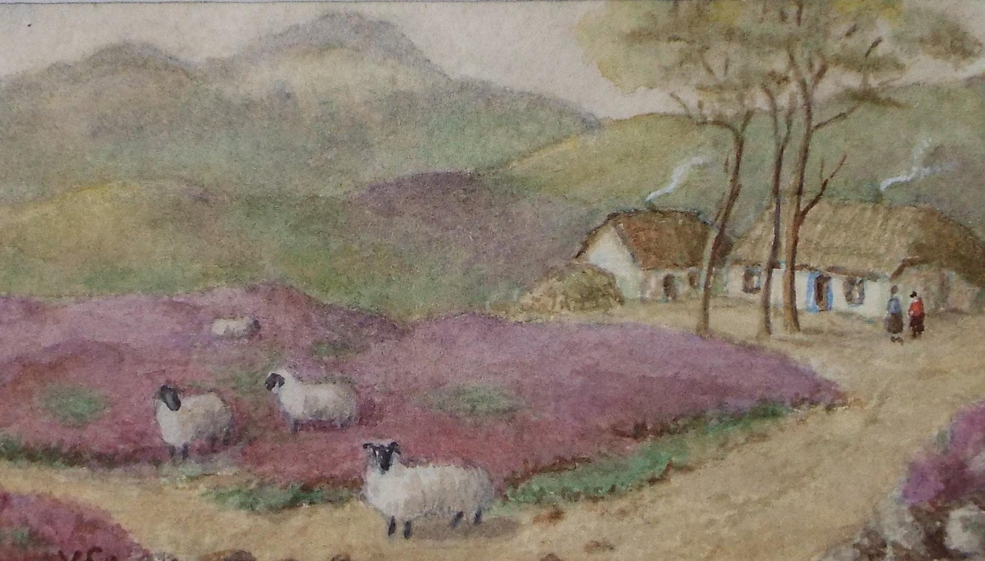 Original Watercolour, 'Sheep and cottage in a Landscape', circa 1900