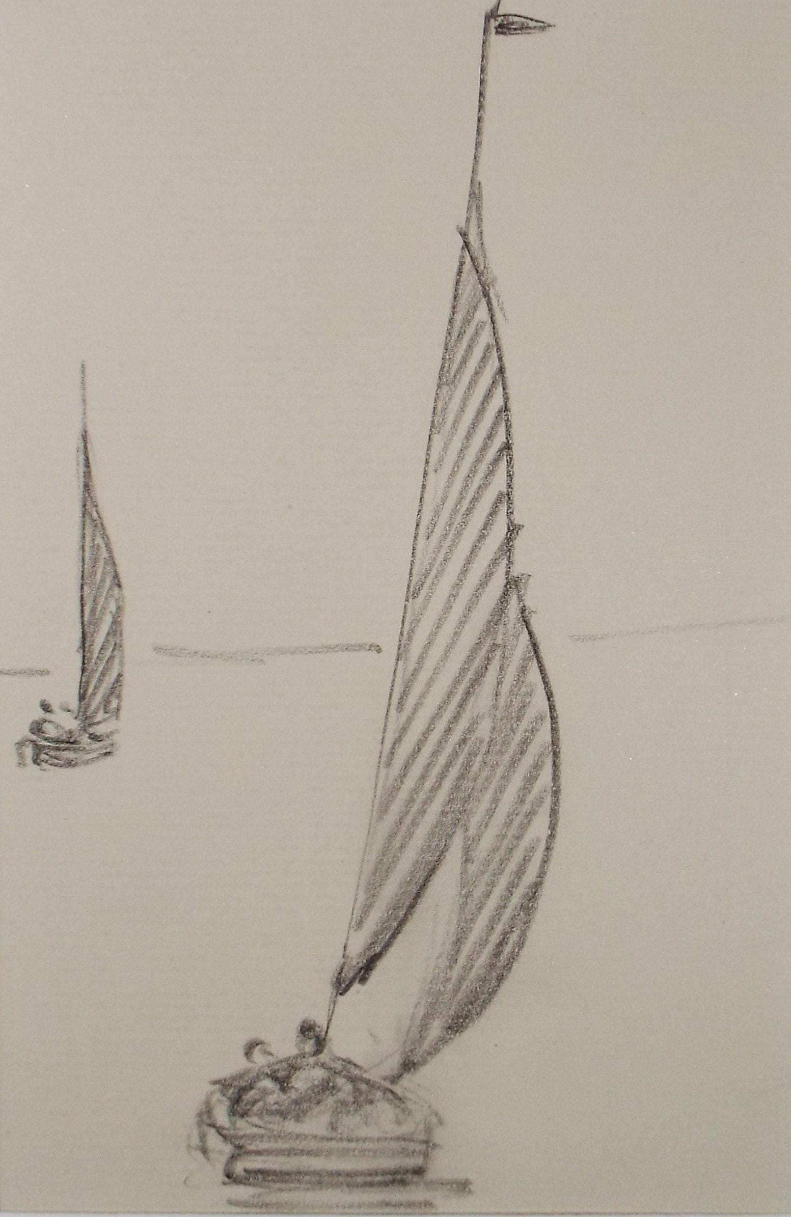 Original Pencil Sketch,'Study of a Sail Boat', Hilda Burford (1887-1957)