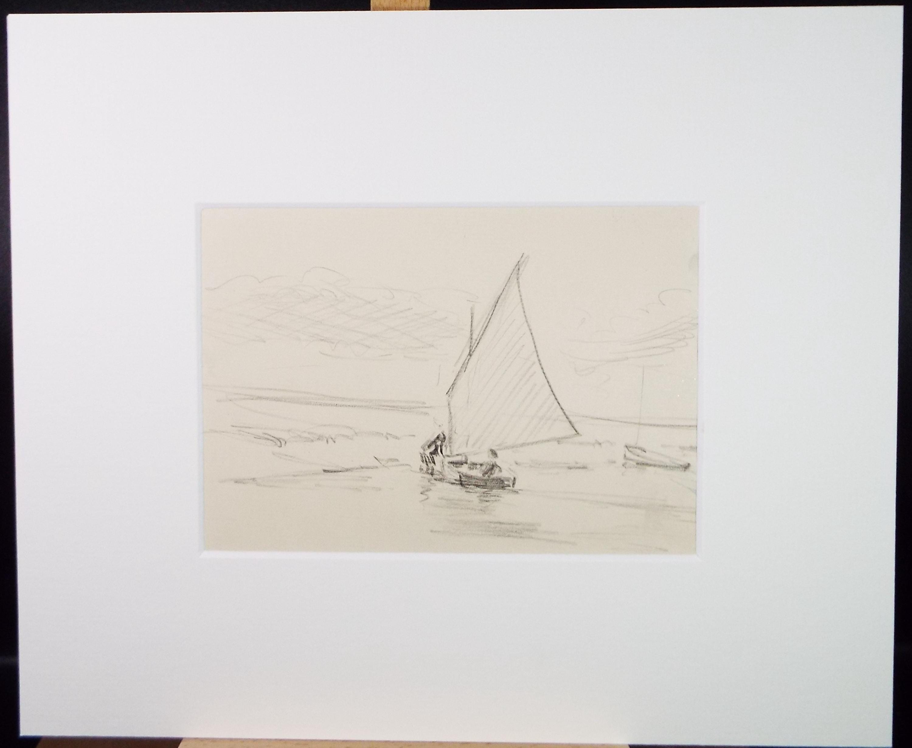 Original Pencil Sketch,'Study of a Sail Boat', Hilda Burford (1887-1957)