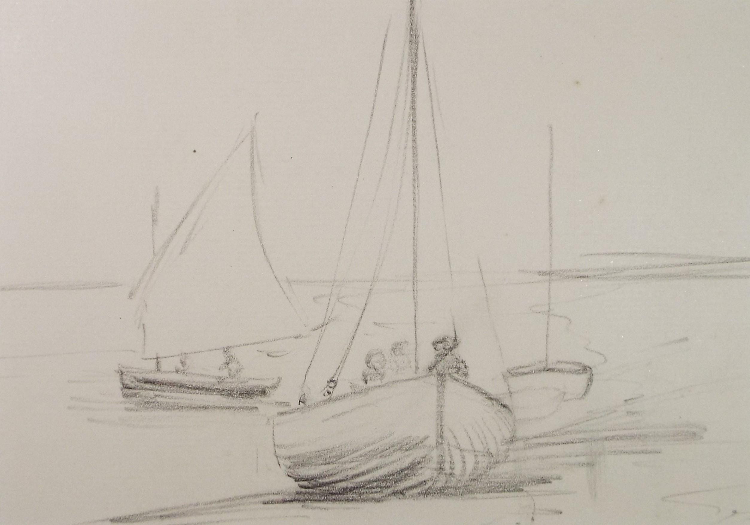 Original Pencil Sketch,'Study of Sail Boats', Hilda Burford (1887-1957)