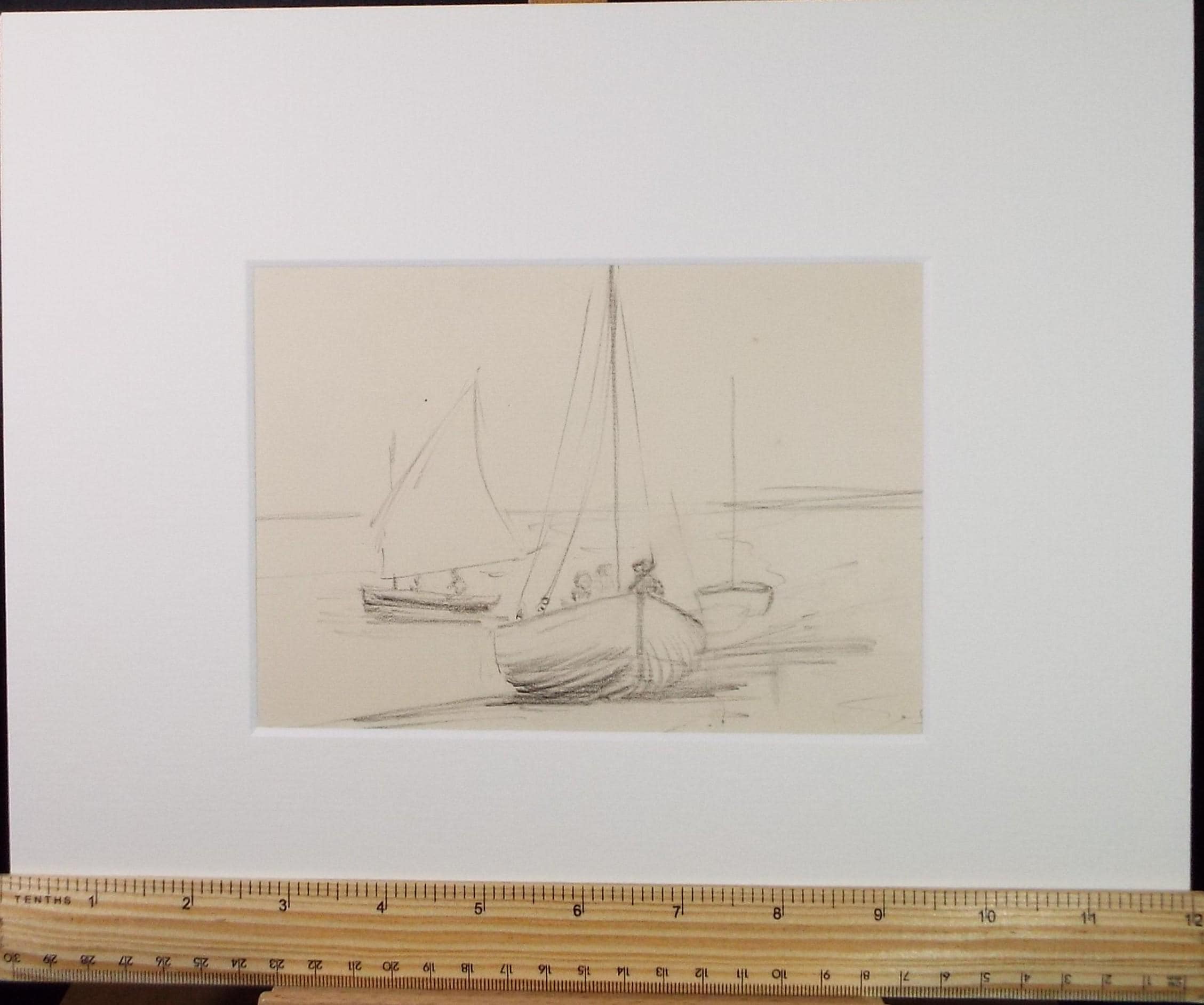 Original Pencil Sketch,'Study of Sail Boats', Hilda Burford (1887-1957)