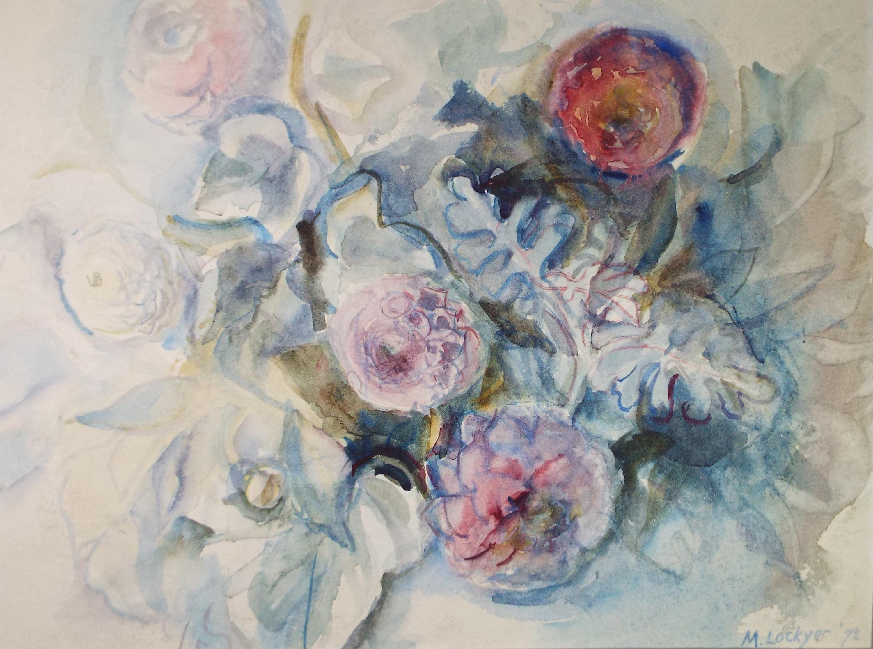 Original Watercolour, 'Still life of flowers', Dated 1972, Mildred Lockyer