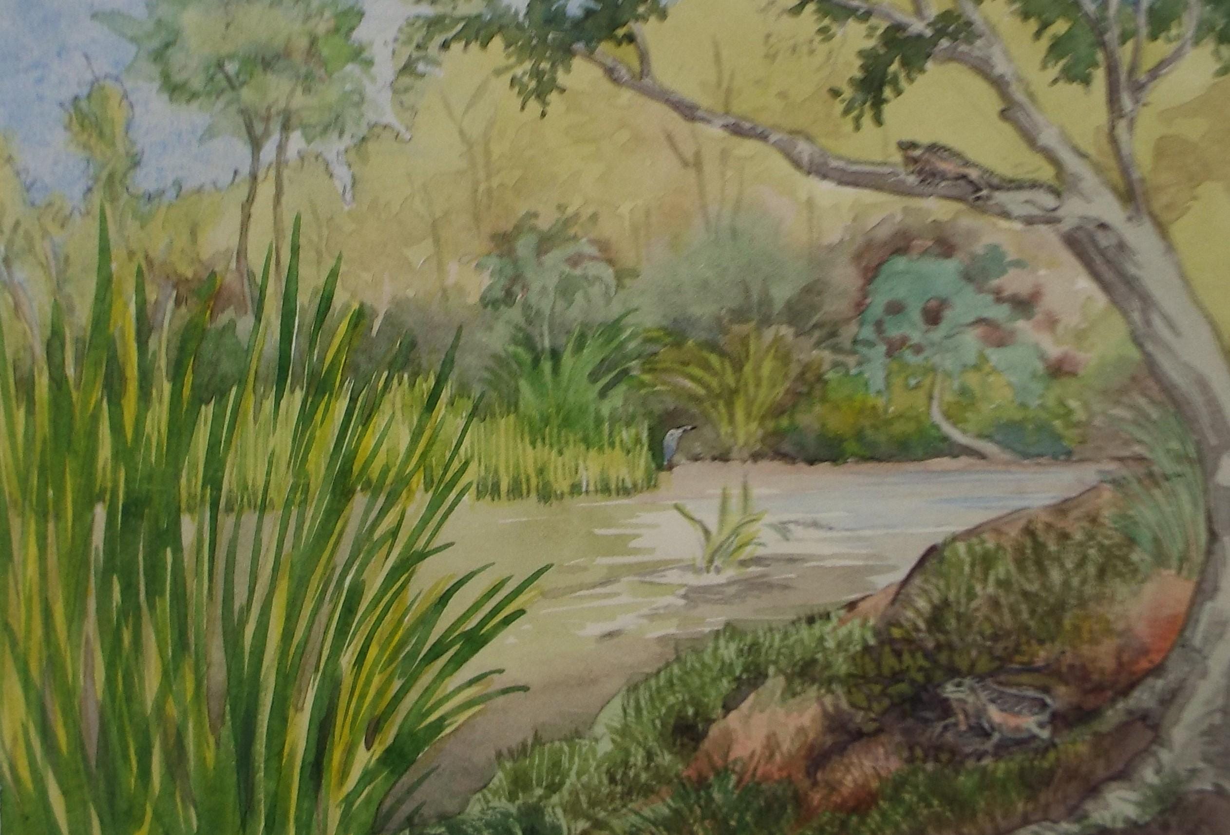 Original Watercolour, 'Tropical Landscape', Circa 1950's, Ivy T. Attwell (1895-1985)