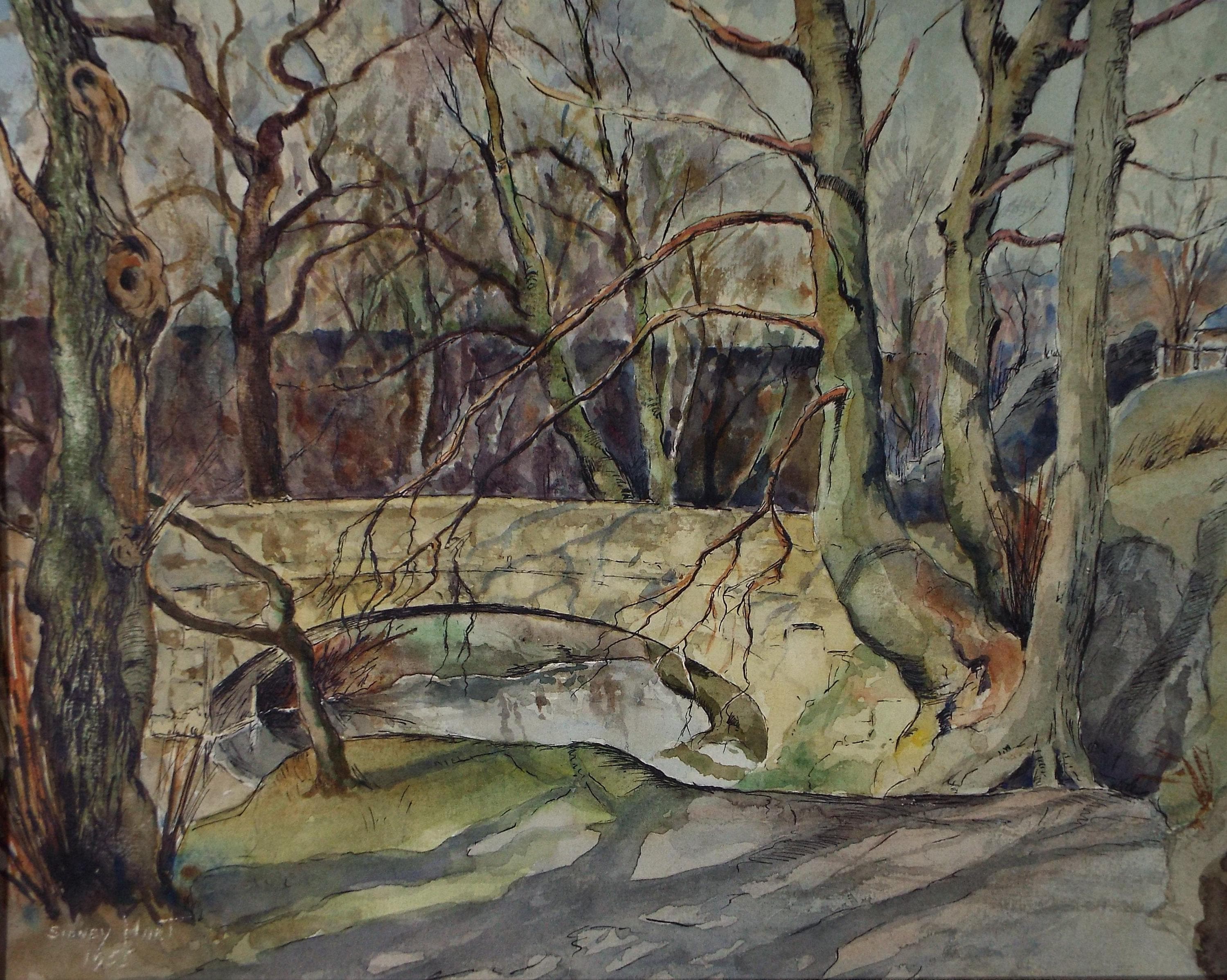 Original Watercolour 'Bridge in Woodland', Dated 1955, Sidney Hart