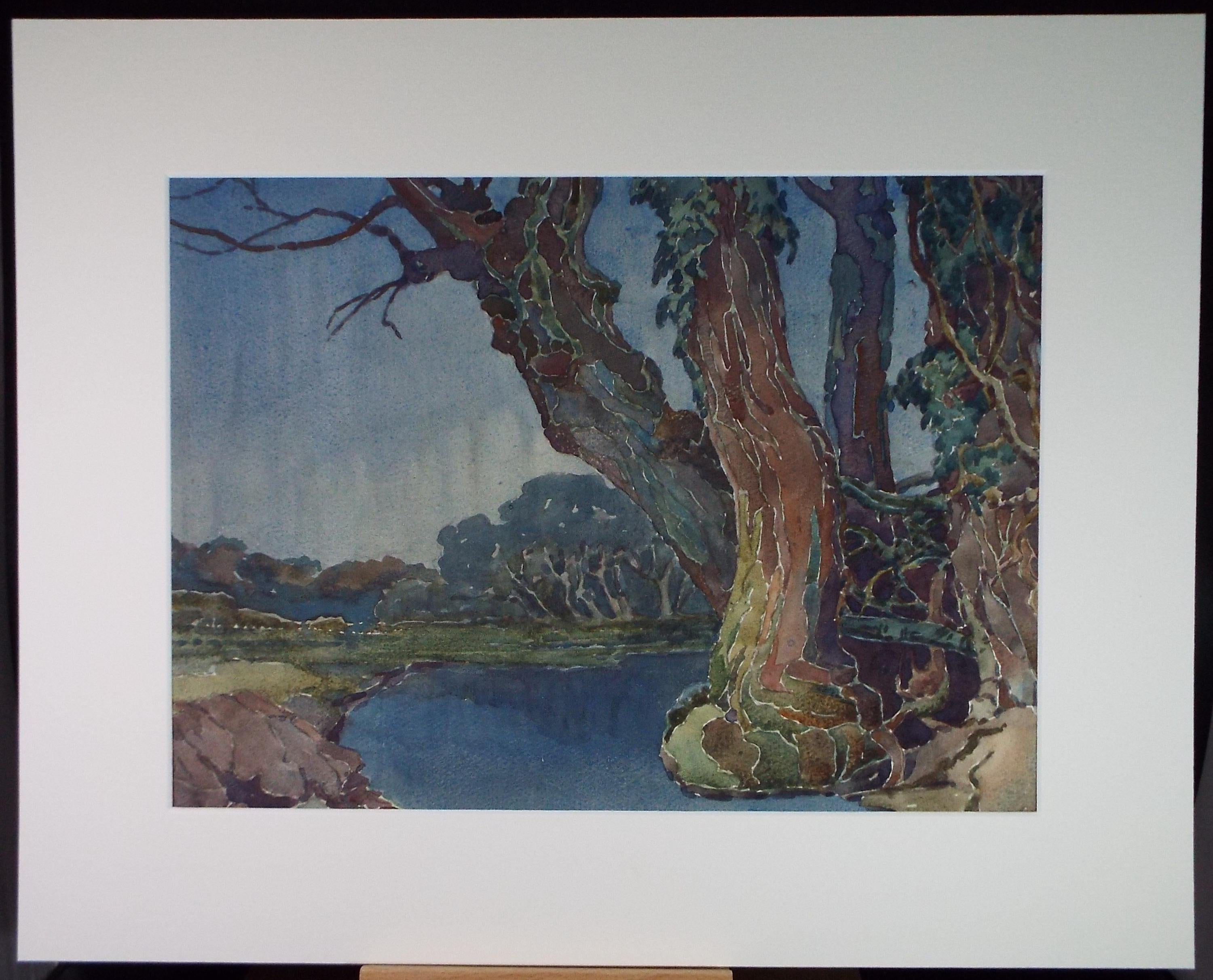 Original Watercolour, 'Trees around a pond', Henry Potter Stevens (1875-1965), Dated 1940