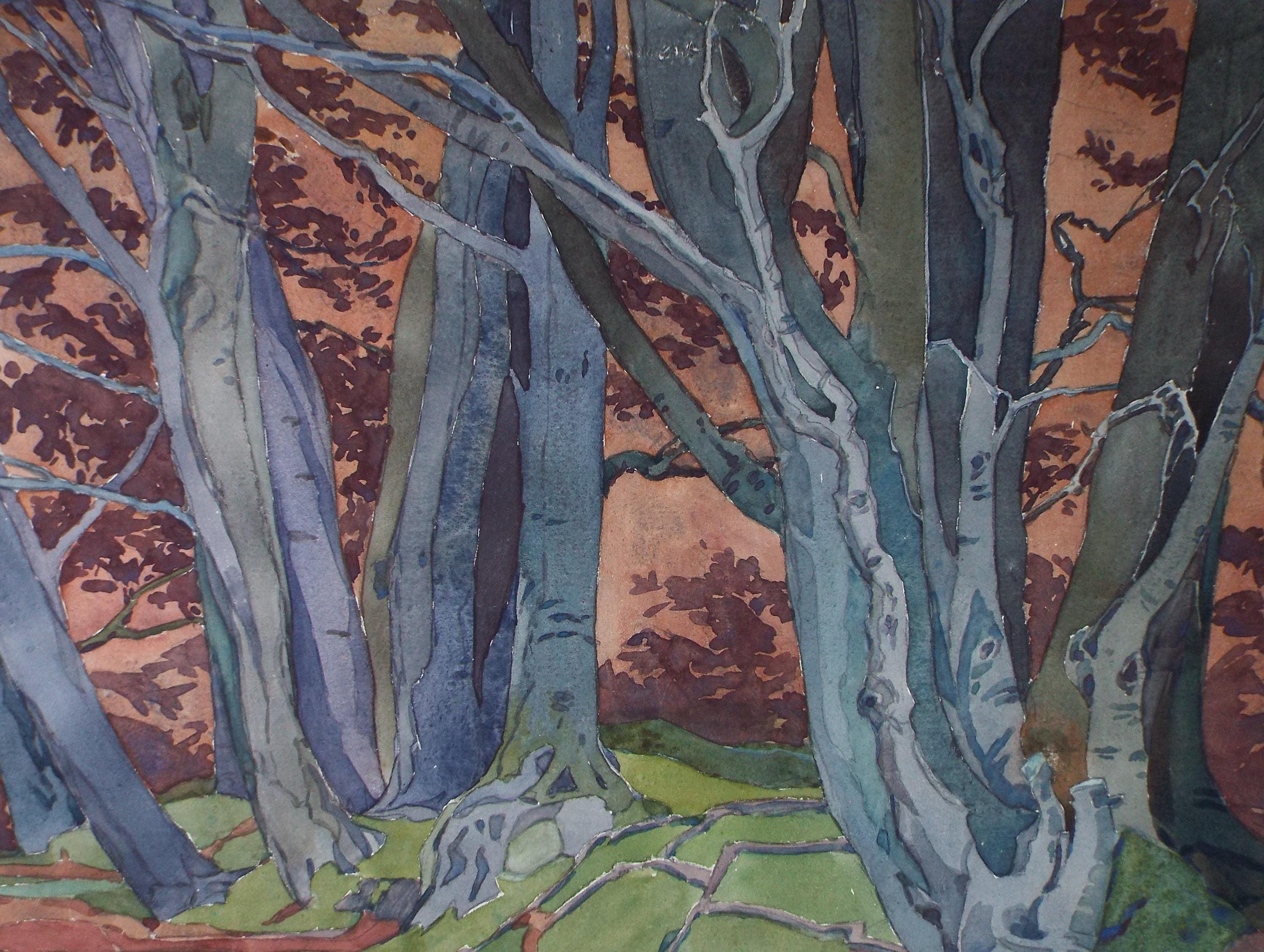 Original Watercolour, 'The Beech wood', Henry Potter Stevens (1875-1965) Dated 1940