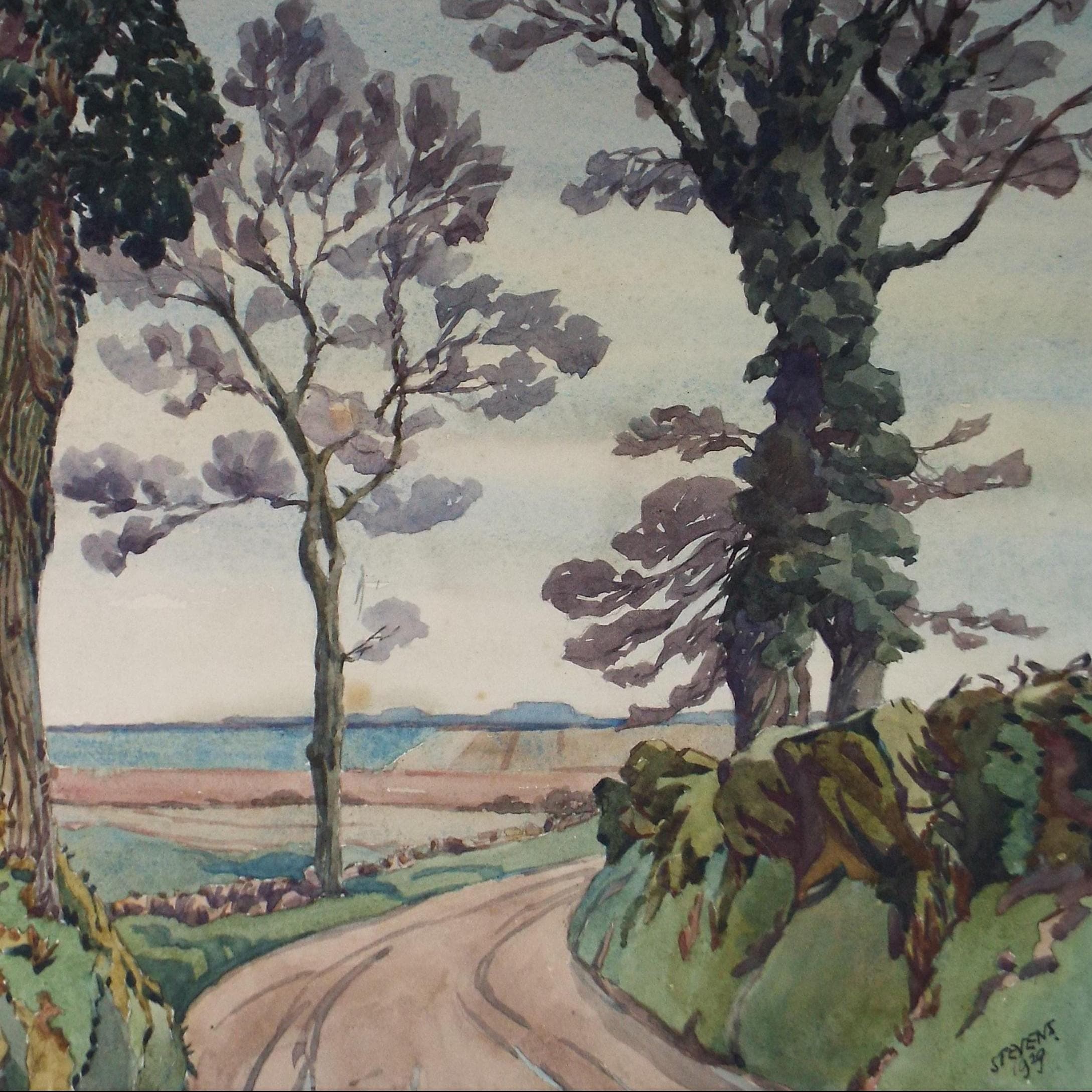 Original Watercolour, 'A Country Lane', Henry Potter Stevens (1875-1965) Dated 1929