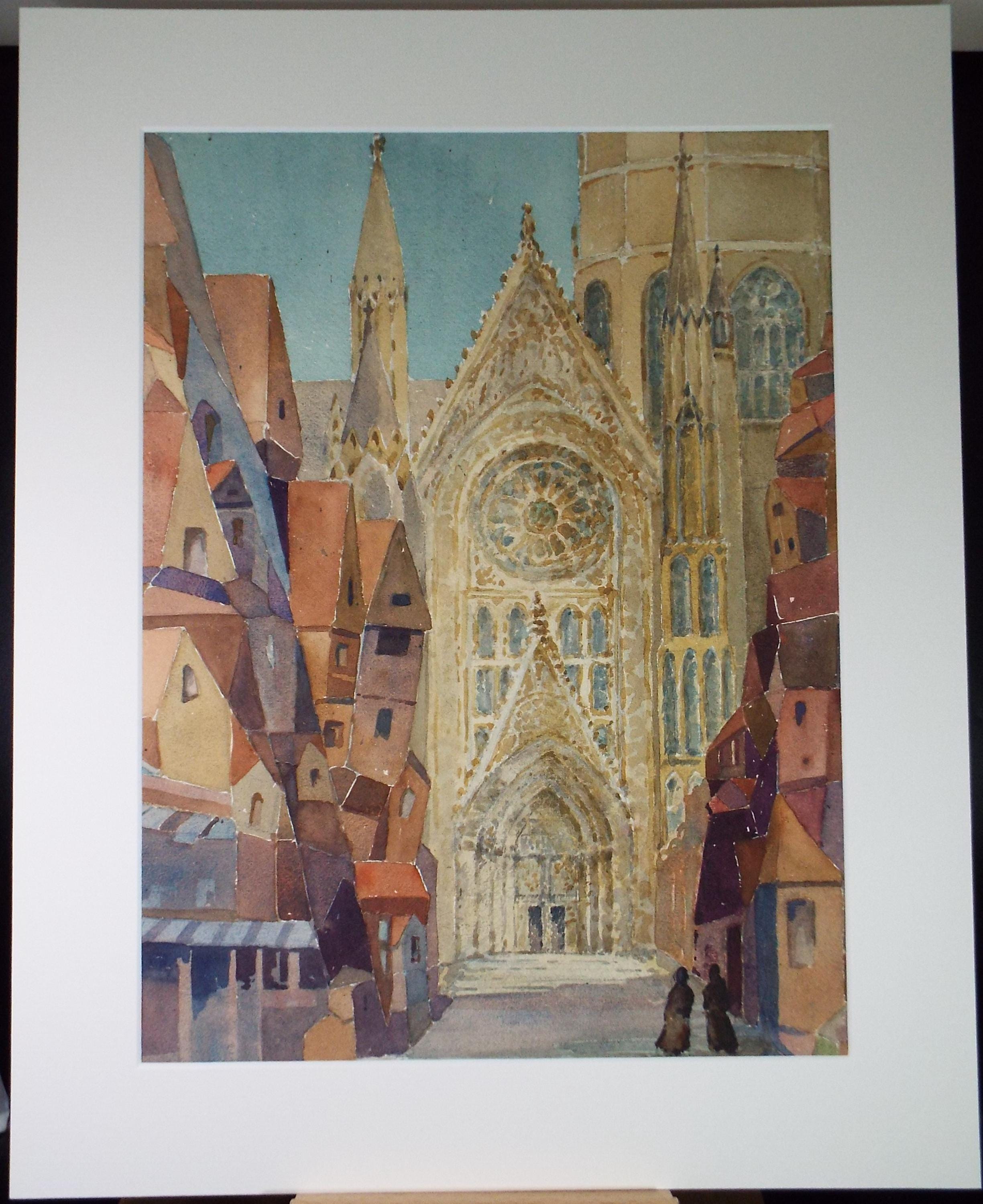 Original Watercolour, 'Cathedral Approach', Henry Potter Stevens (1875-1965) Dated 1960