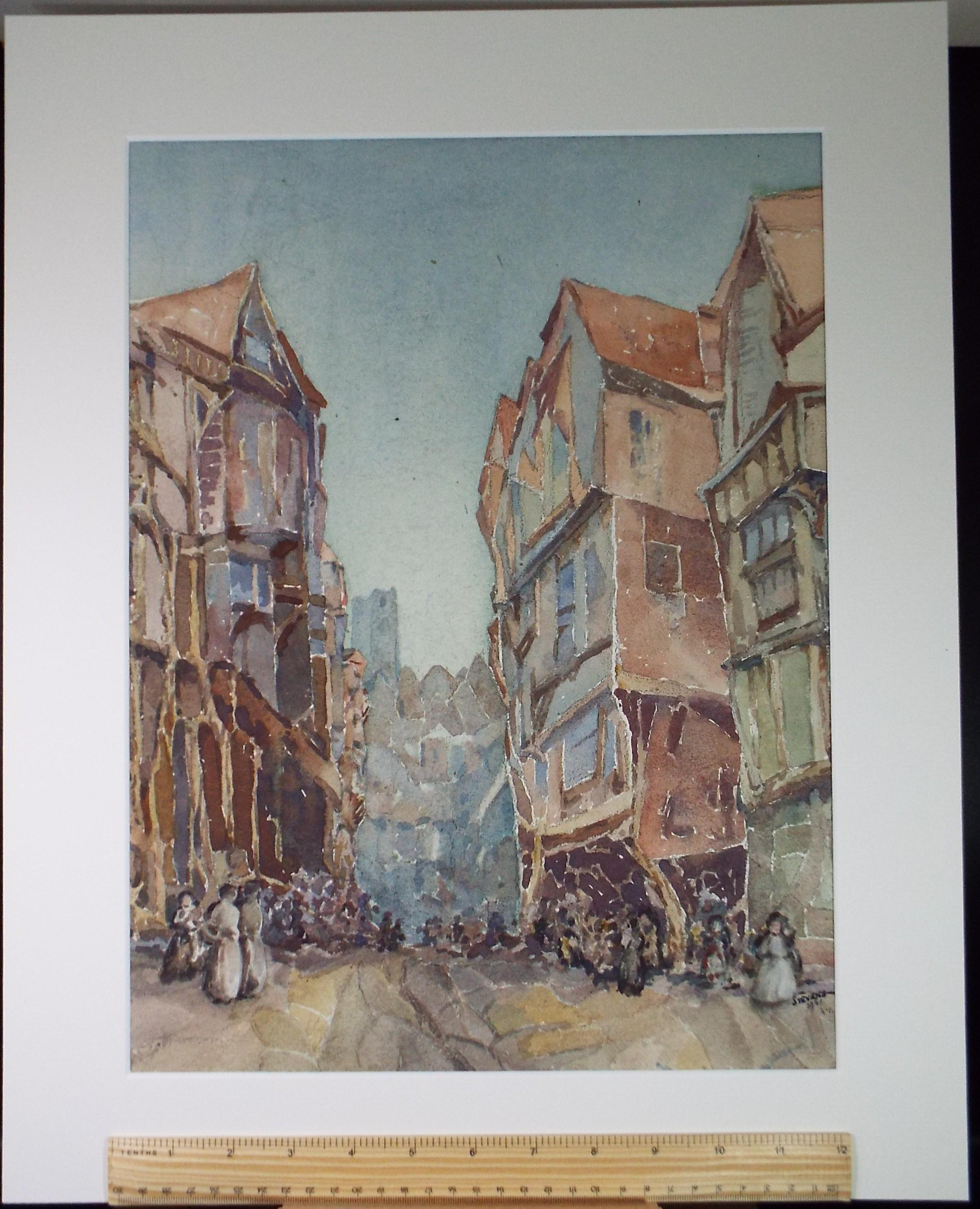 Original Watercolour, 'Medieval Town', Henry Potter Stevens (1875-1965) Dated 1961