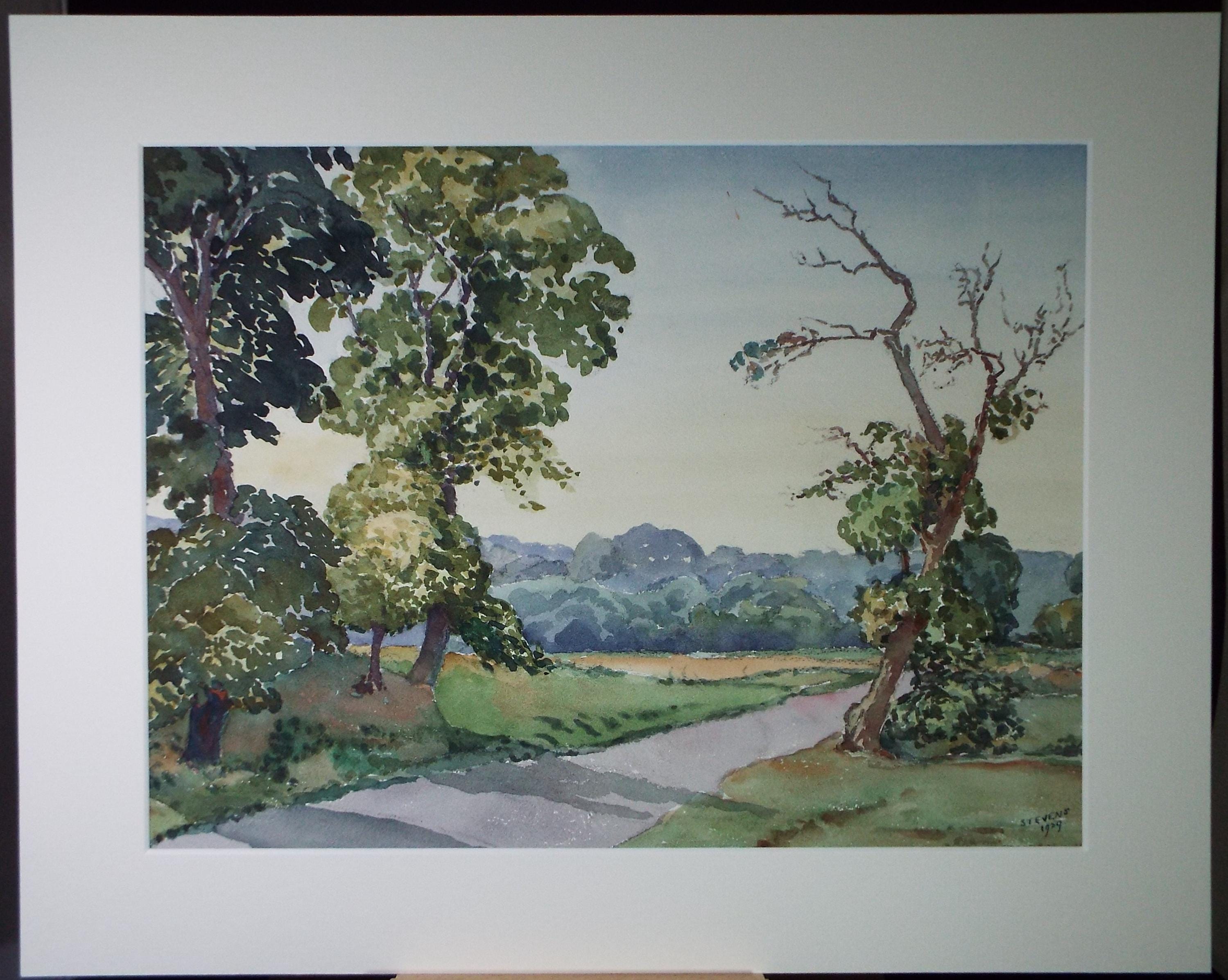 Original Watercolour, 'A Country Lane', Henry Potter Stevens (1875-1965) Dated 1959