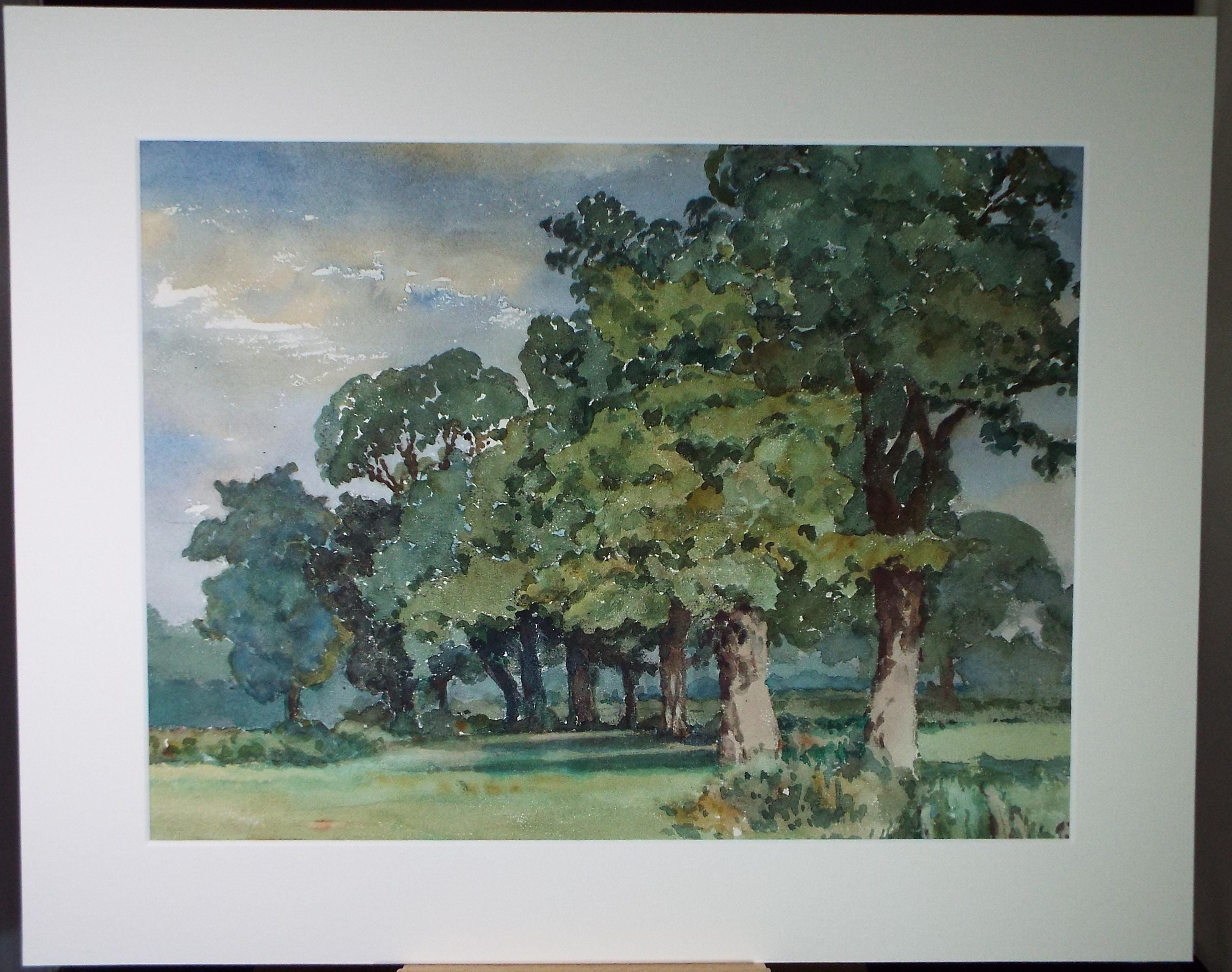 Original Watercolour, 'Adjoining fields', Henry Potter Stevens (1875-1965) Dated 1959