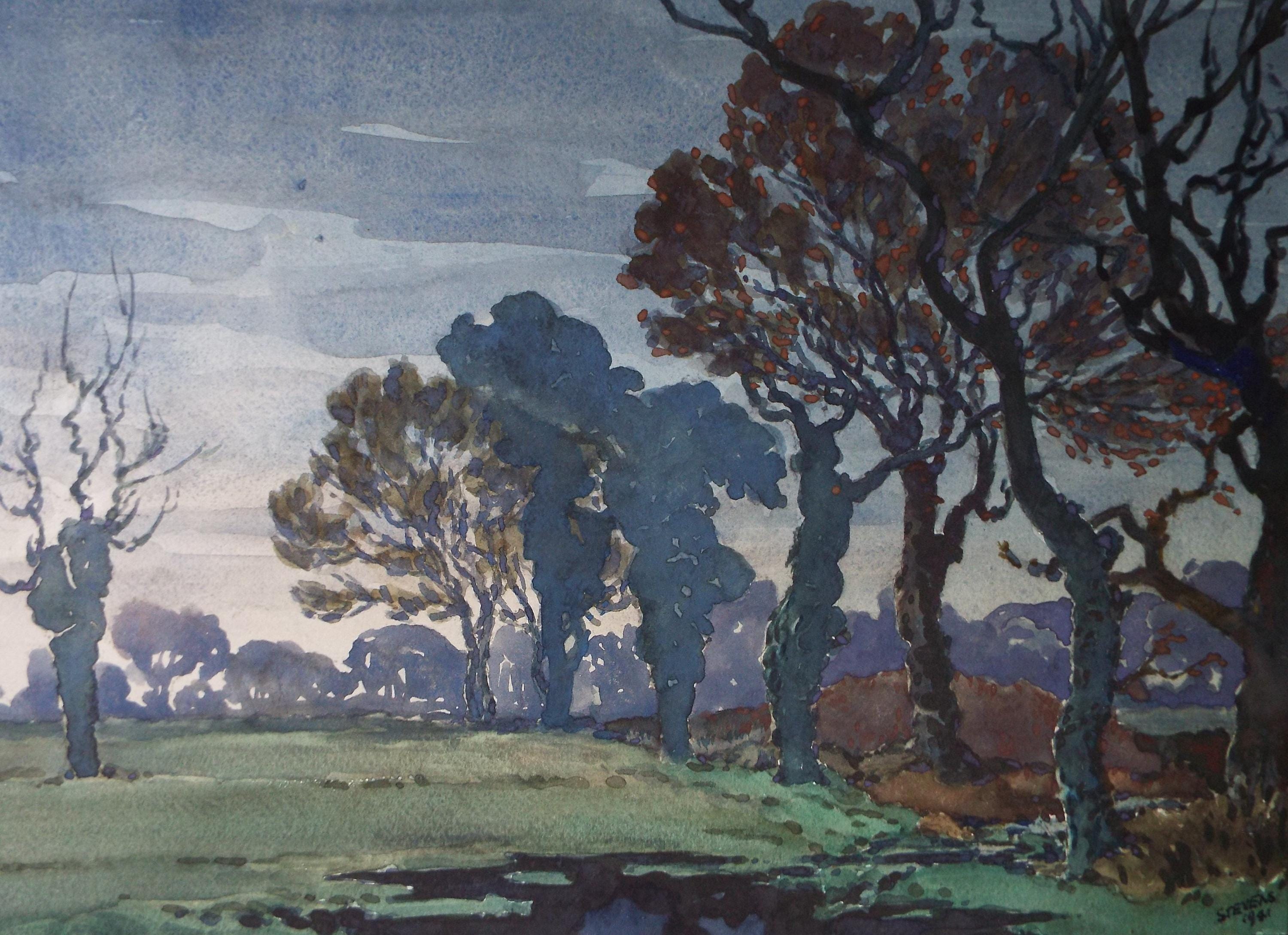 Original Watercolour, 'The Flooded Field', Henry Potter Stevens (1875-1965) Dated 1941