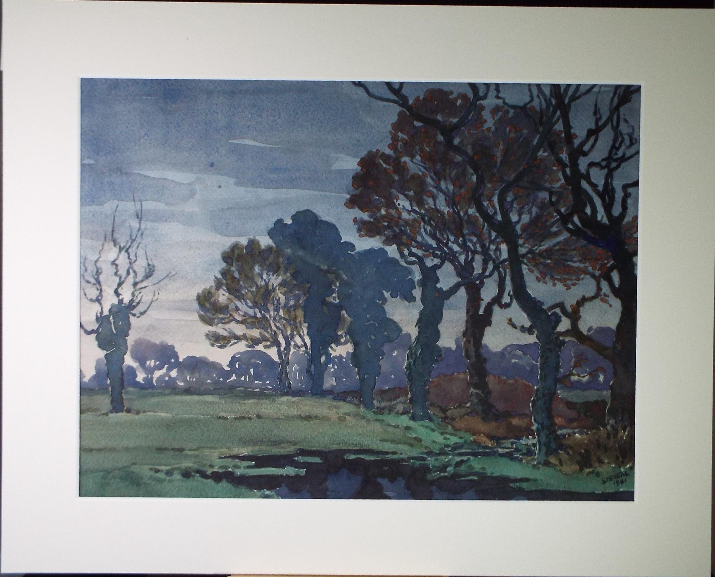 Original Watercolour, 'The Flooded Field', Henry Potter Stevens (1875-1965) Dated 1941