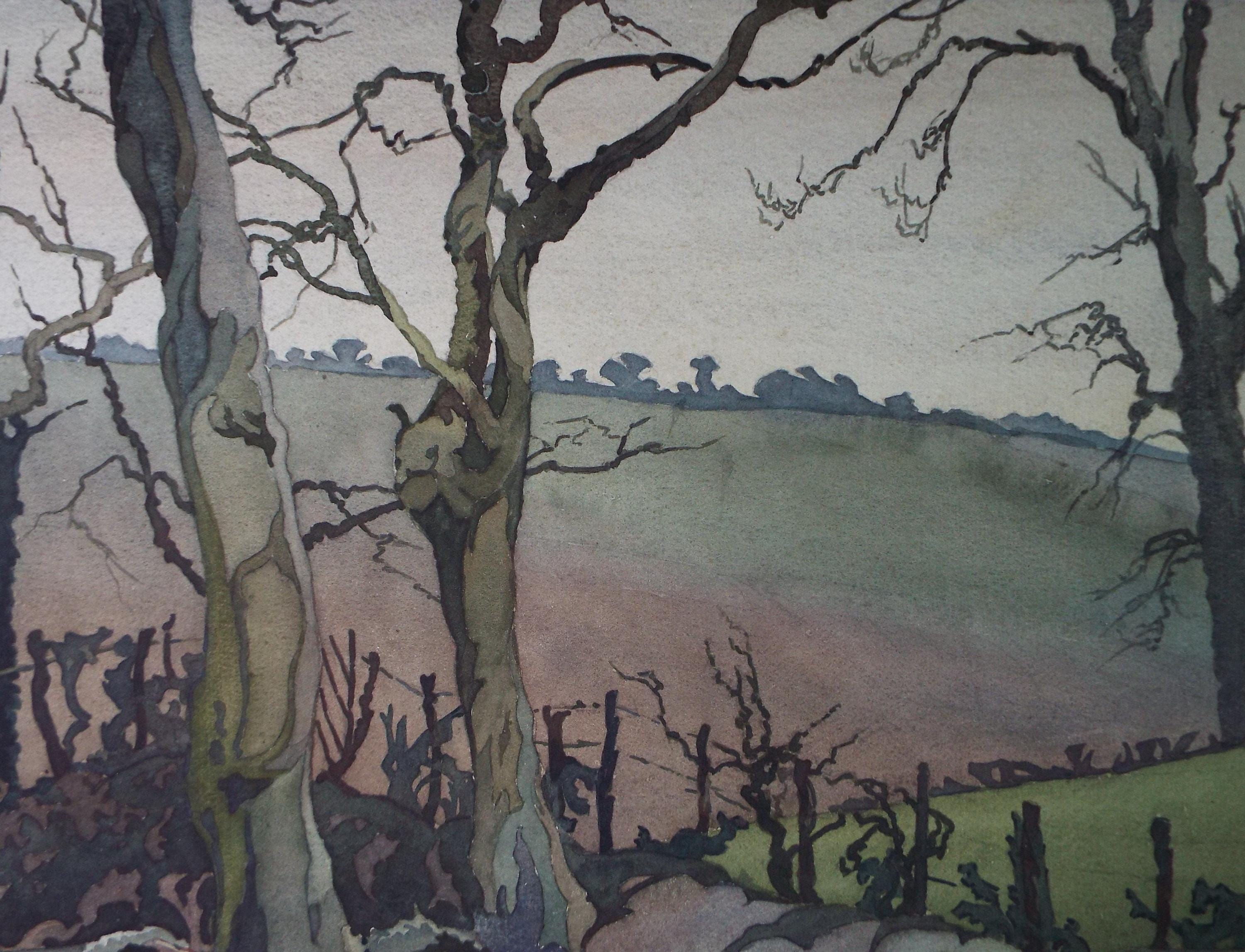 Original Watercolour, 'Trees on a field margin', Henry Potter Stevens (1875-1965) Dated 1929