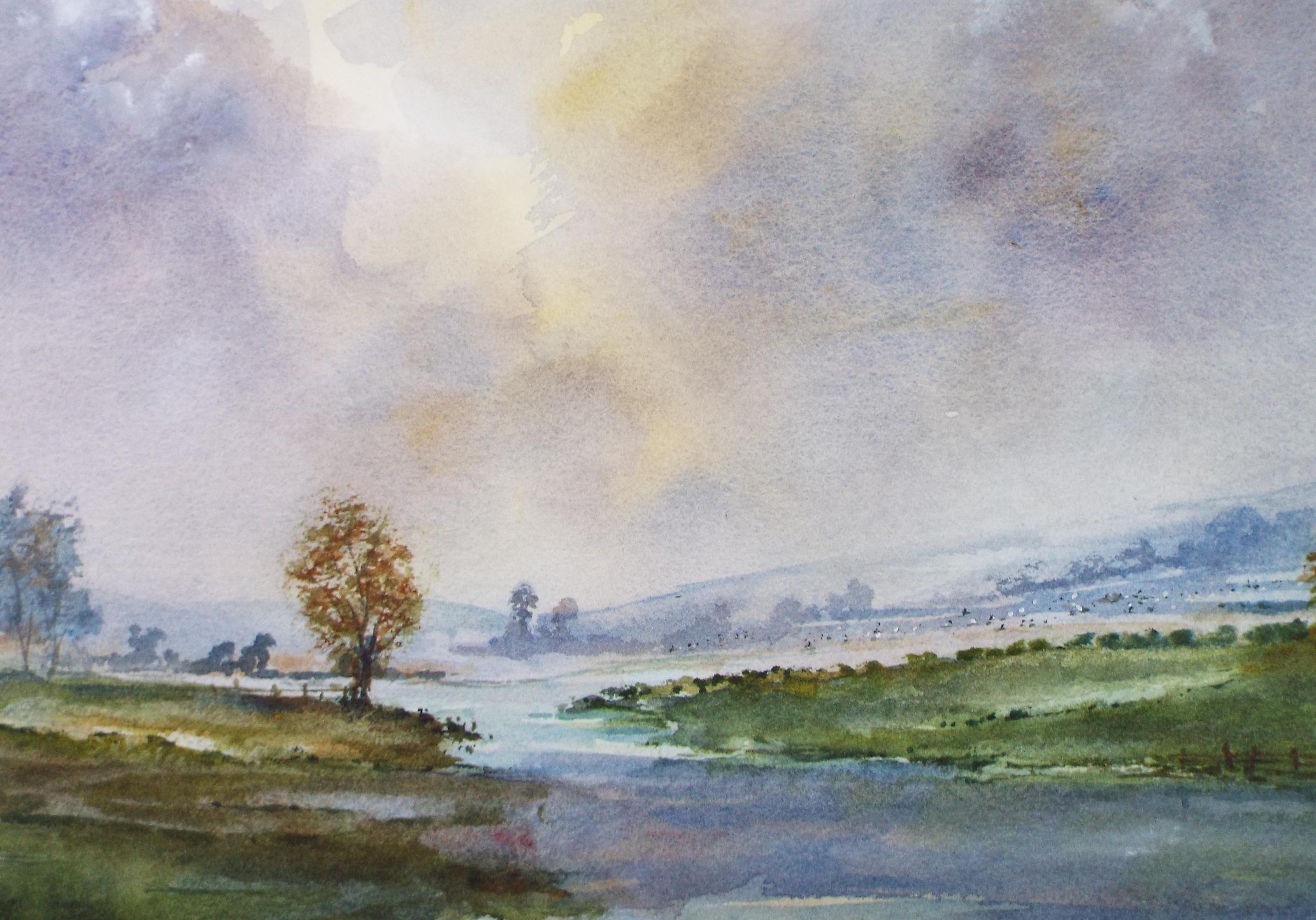 Original Watercolour, 'Watermeadow, Peter Grimer, Dated 2003