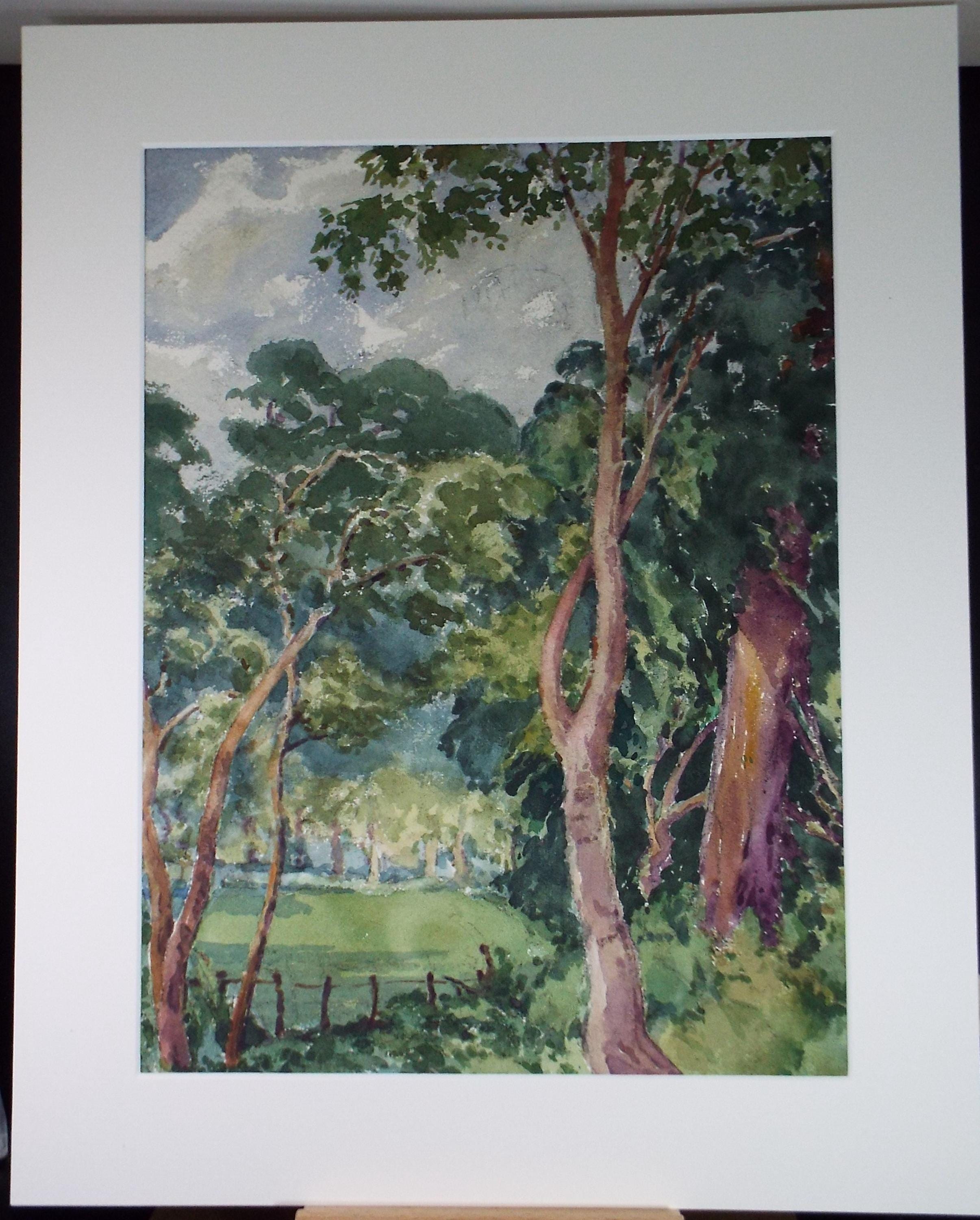 Original Watercolour, 'Trees on a field margin', Henry Potter Stevens (1875-1965) Circa 1950's