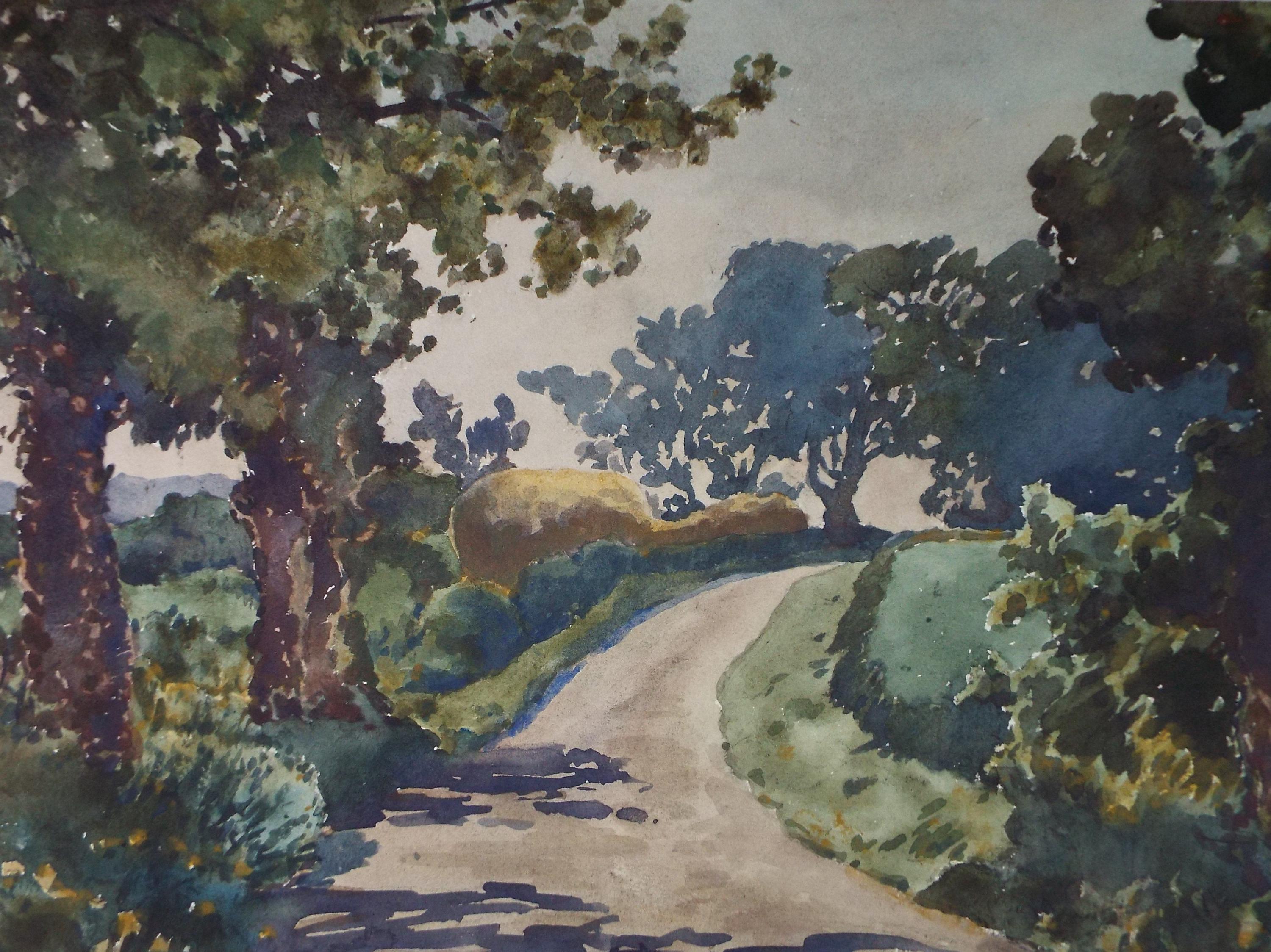 Original Watercolour, 'A Country Lane, Southwold', Henry Potter Stevens (1875-1965) Dated 1959