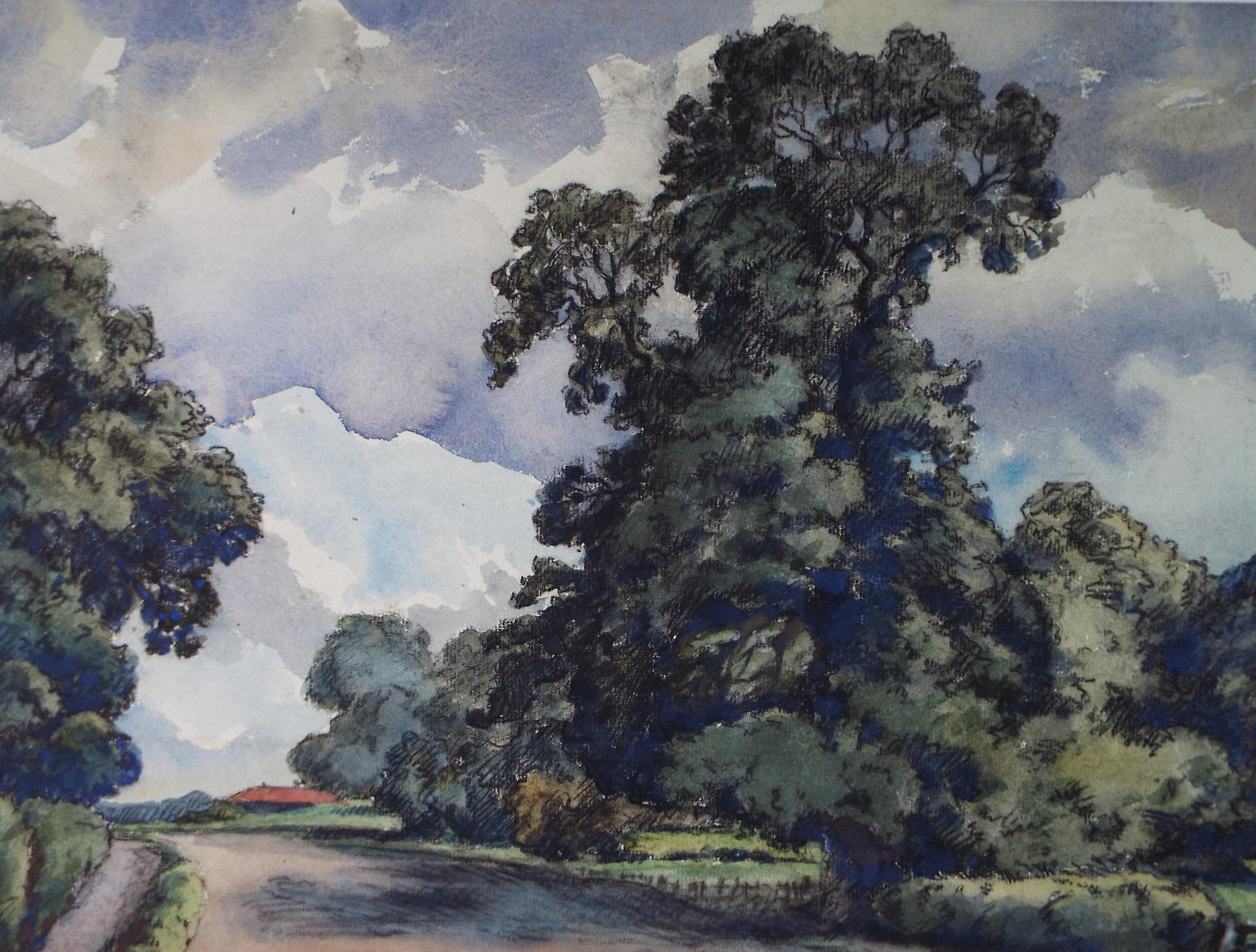 Original Charcoal & wash, 'The Main Road', Henry Potter Stevens (1875-1965) Circa 1950's