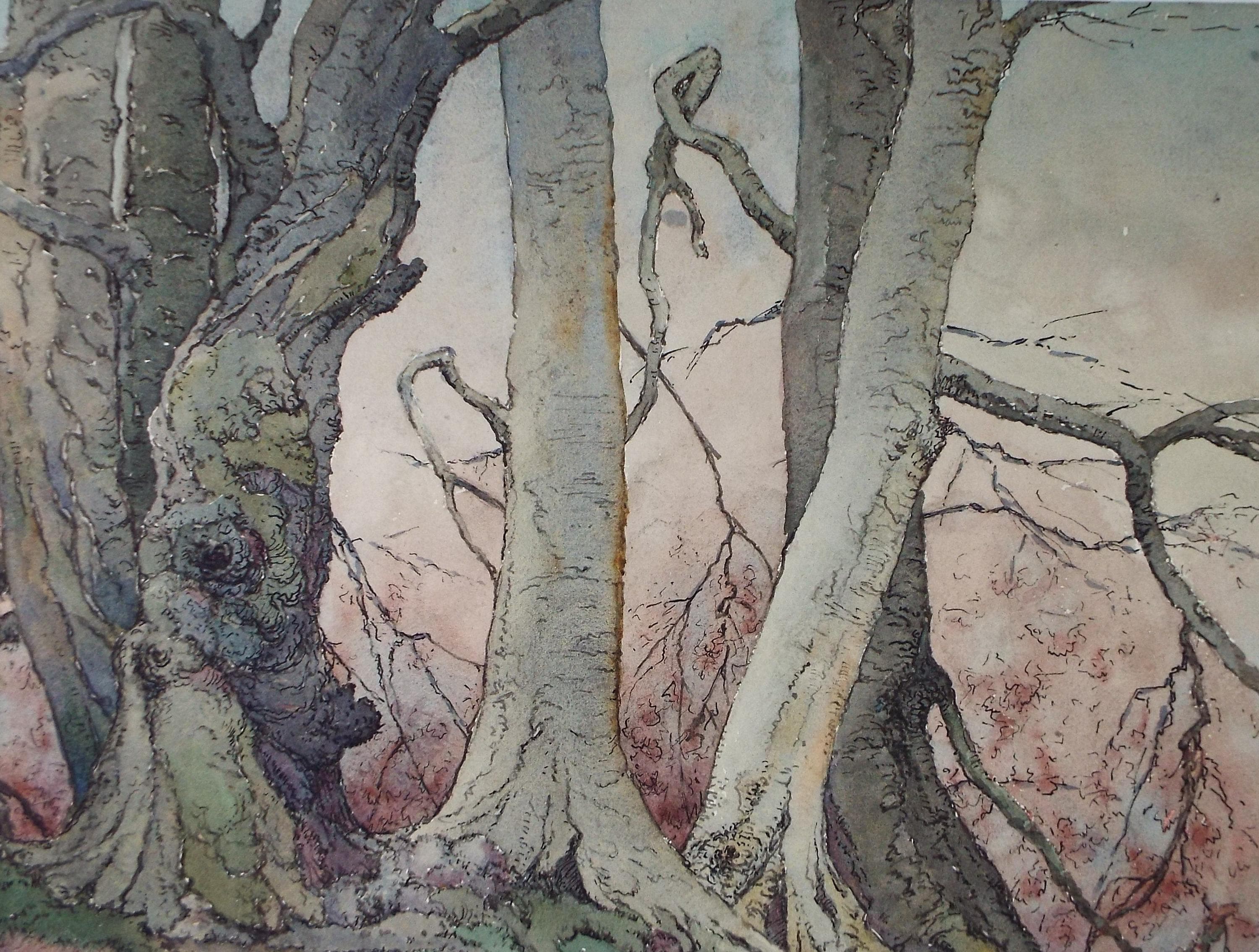 Original Watercolour, 'Beech on the Hill', Henry Potter Stevens (1875-1965) Dated 1957