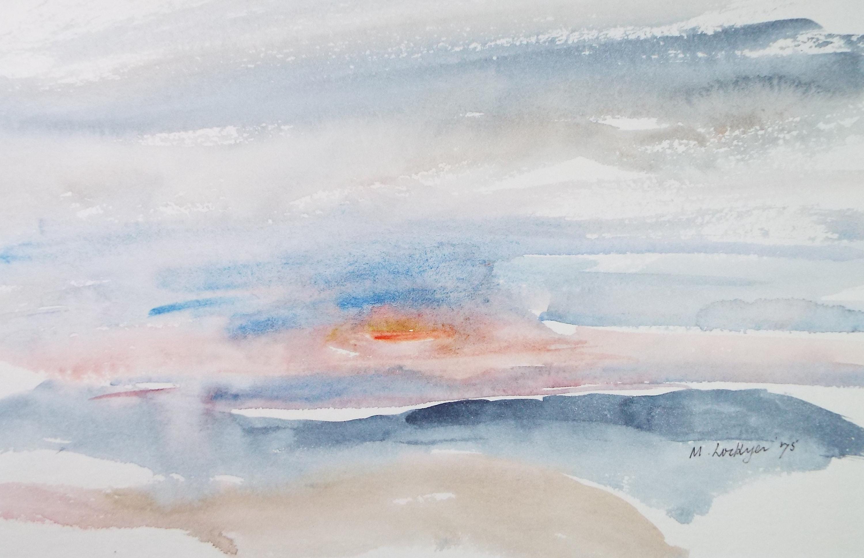 Original Watercolour on Paper, 'Sunset over a Landscape', Dated 1975, Mildred Lockyer