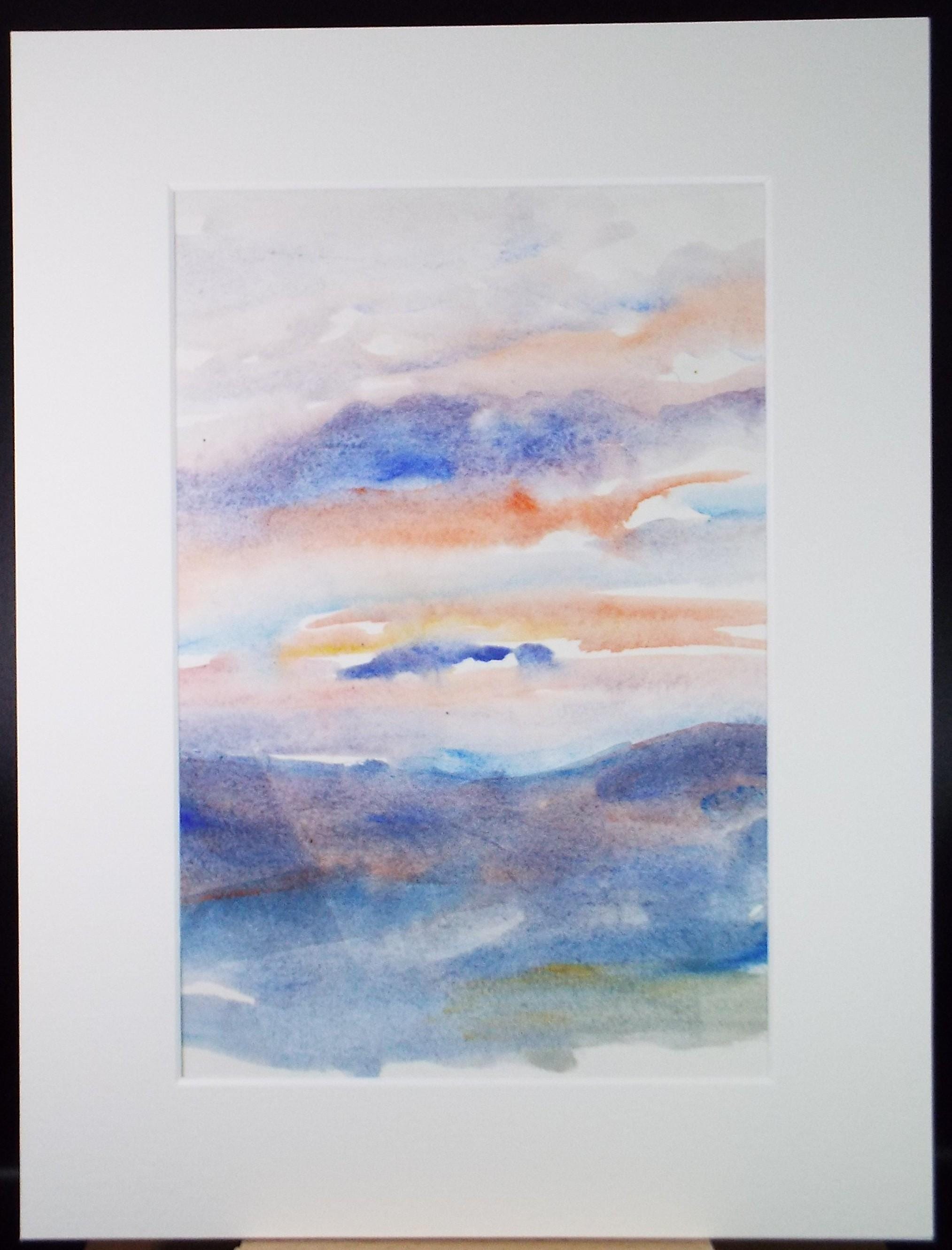Original Watercolour on Paper, 'Sunset over a Landscape', Dated 1975, Mildred Lockyer
