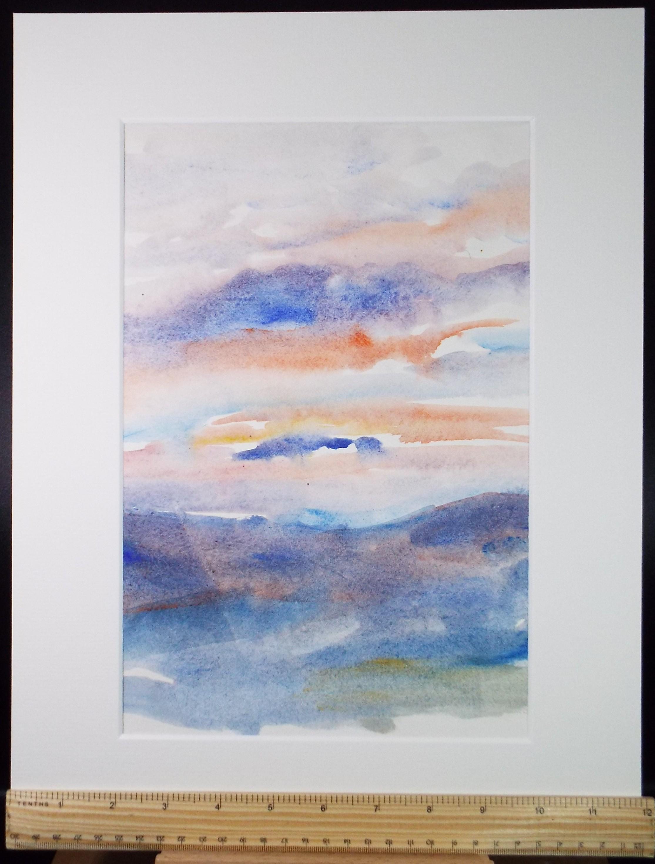 Original Watercolour on Paper, 'Sunset over a Landscape', Dated 1975, Mildred Lockyer
