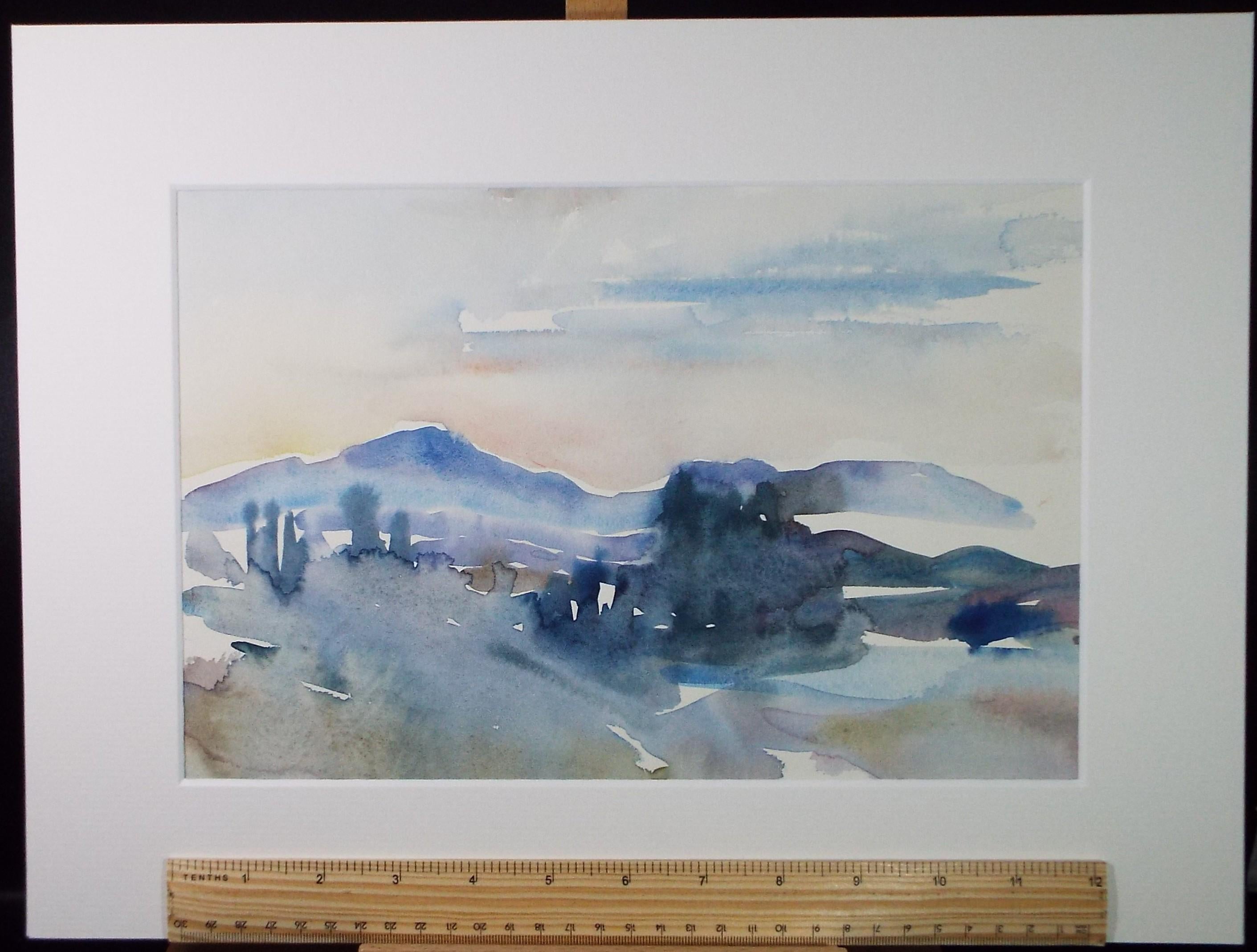 Original Watercolour on Paper, 'Blue Landscape', Circa 1970's, Mildred Lockyer