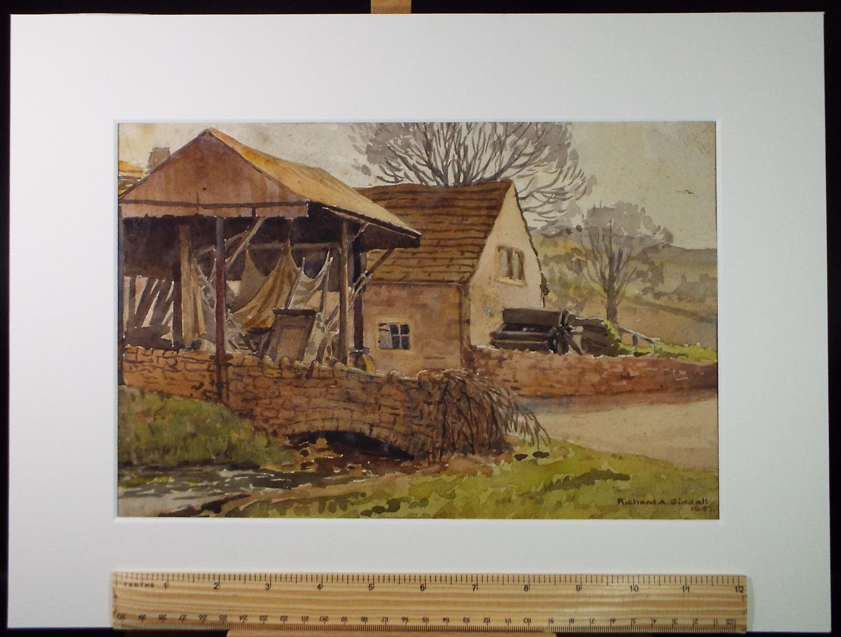 Original Watercolour on Paper, 'The Watermill', dated 1947, Richard A Siddall