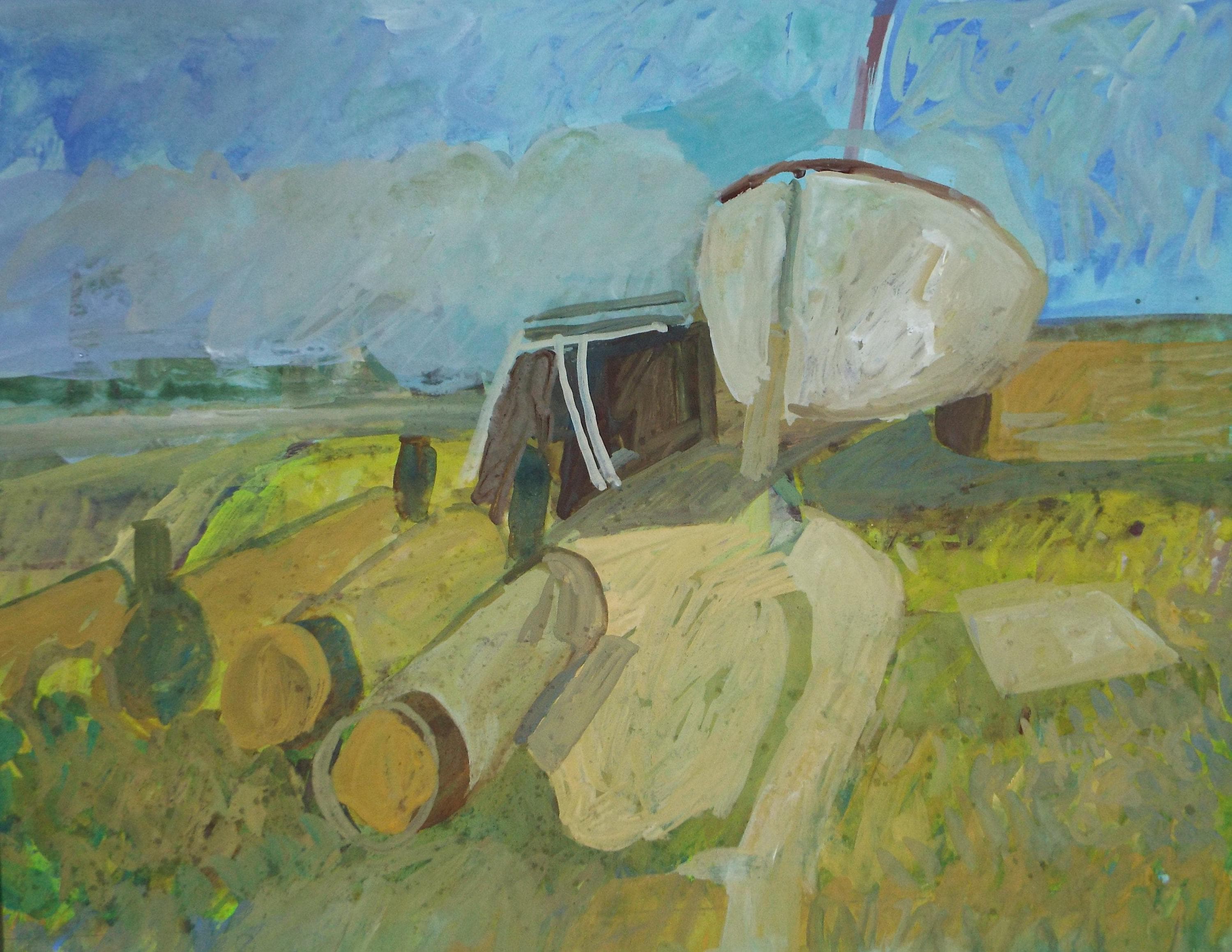 Original Watercolour Gouache , 'Boat on the hard', Colin Fifield (1940-2022), circa 1980's