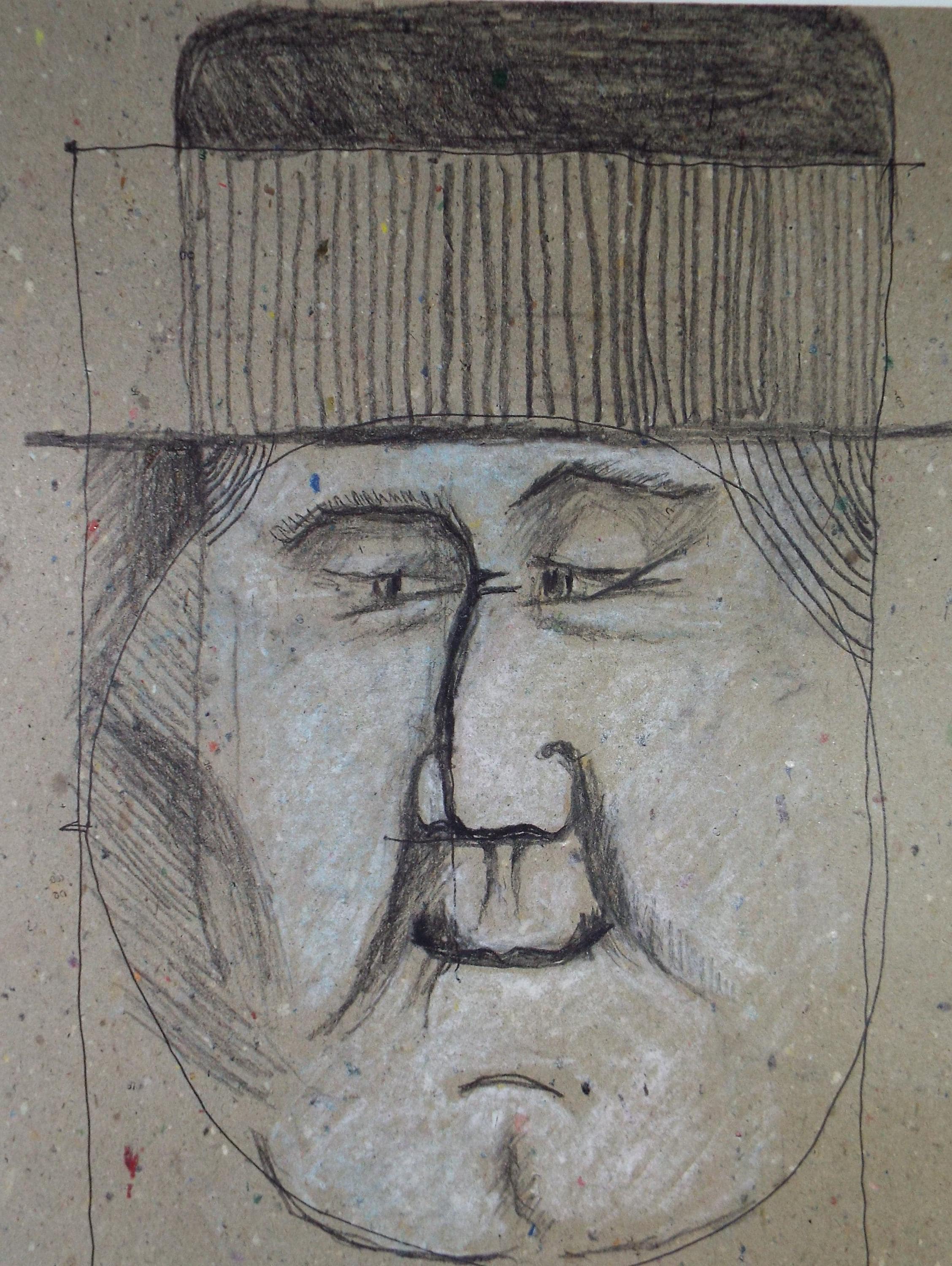 Original Pastel & Pencil,'Portrait of a Man in a hat', circa 1980's, Unknown artist