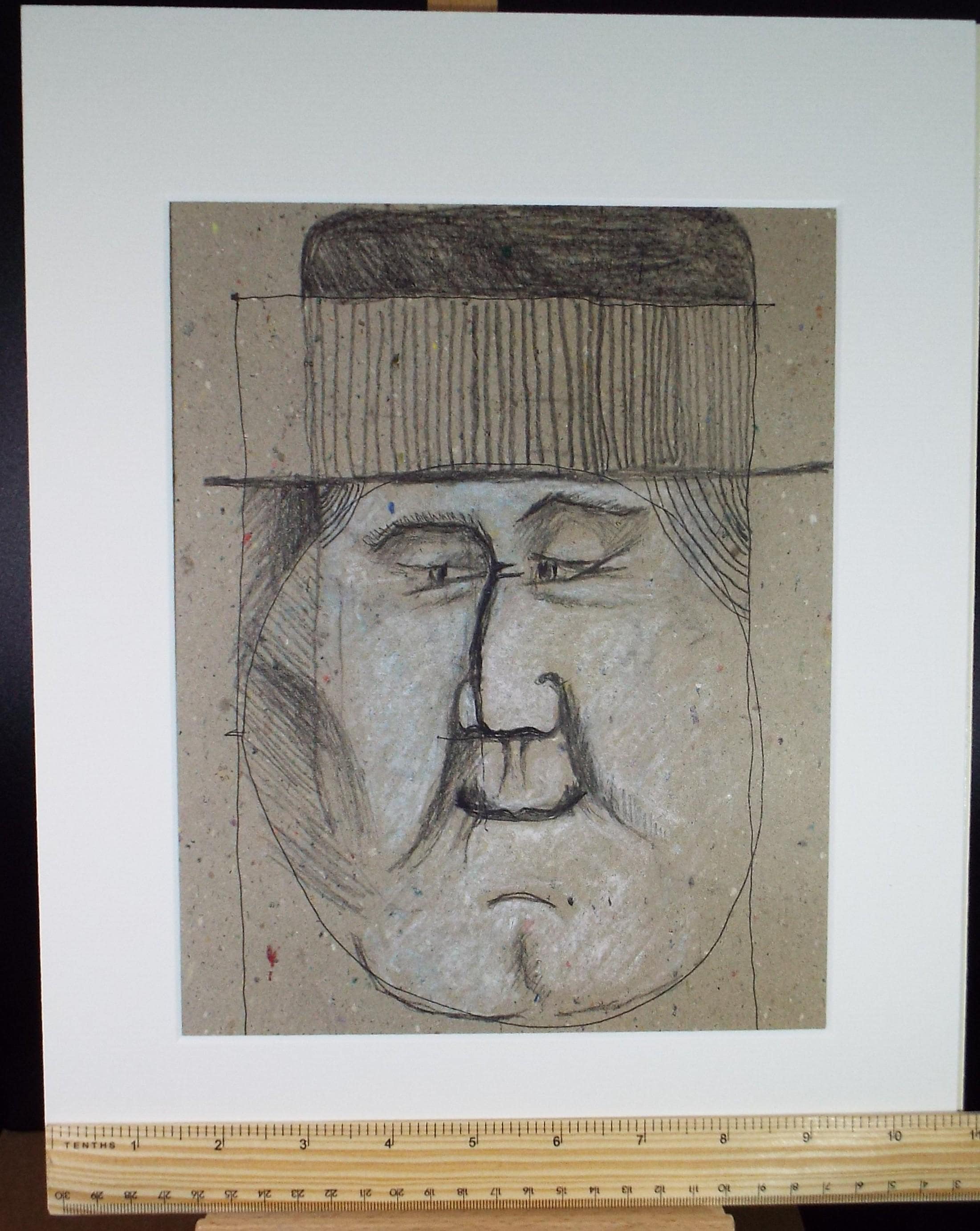 Original Pastel & Pencil,'Portrait of a Man in a hat', circa 1980's, Unknown artist