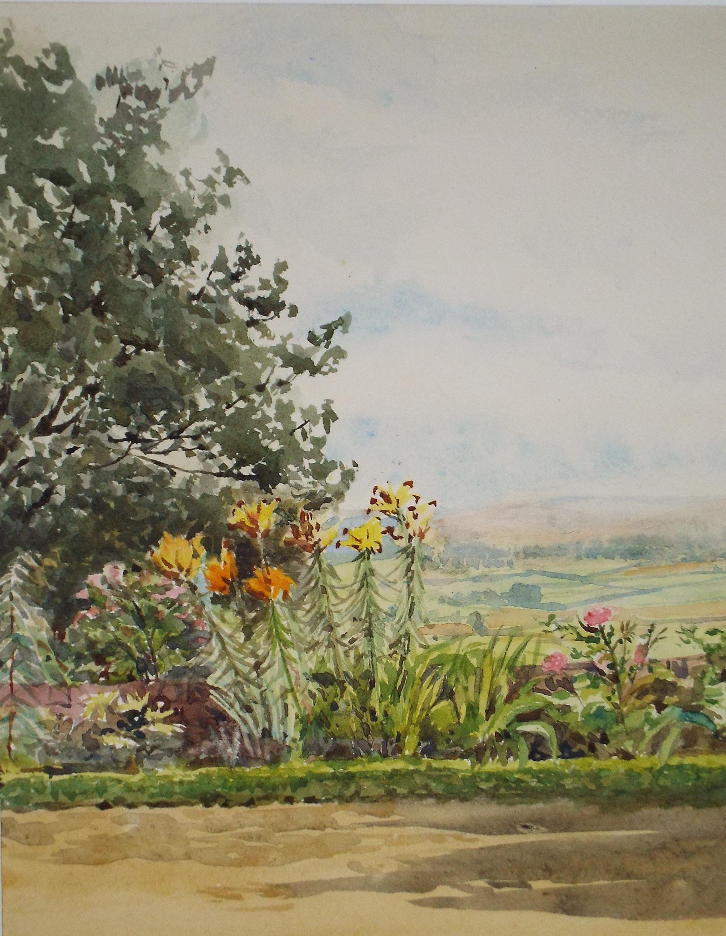 Original Watercolour, 'Lilly in the Border', Mid 20th Century, Artist Unknown