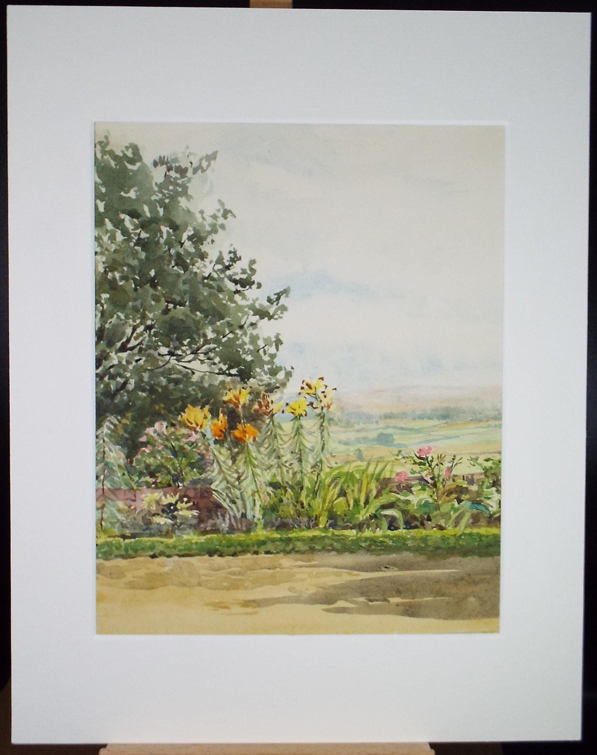 Original Watercolour, 'Lilly in the Border', Mid 20th Century, Artist Unknown