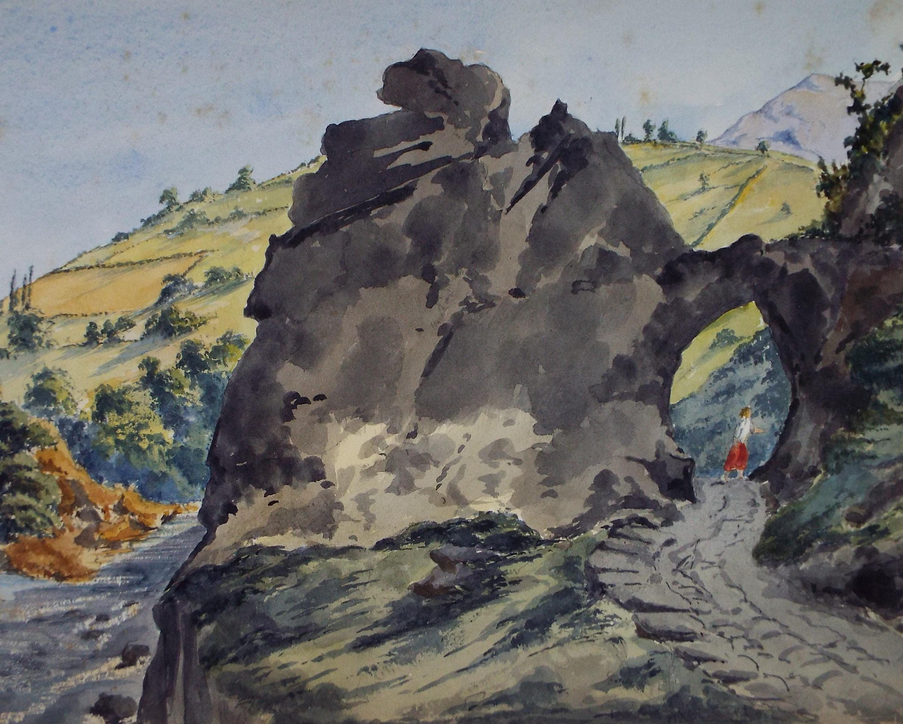Original Watercolour, 'Figure on a Valley Path's',Dated 1861, Artist Unknown
