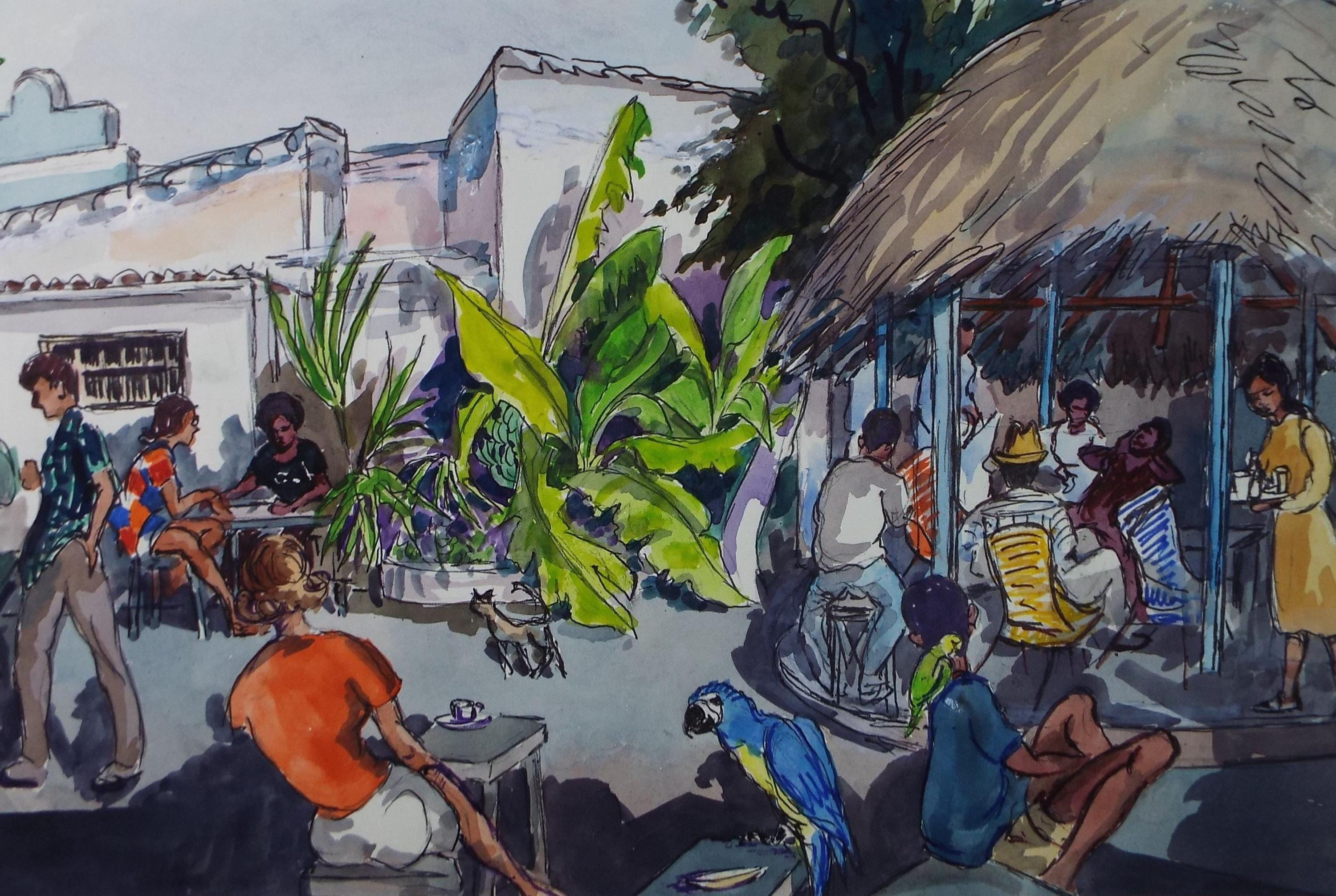 Original Watercolour, 'Cafe Bar', Circa 1950's, Ivy T. Attwell (1895-1985)