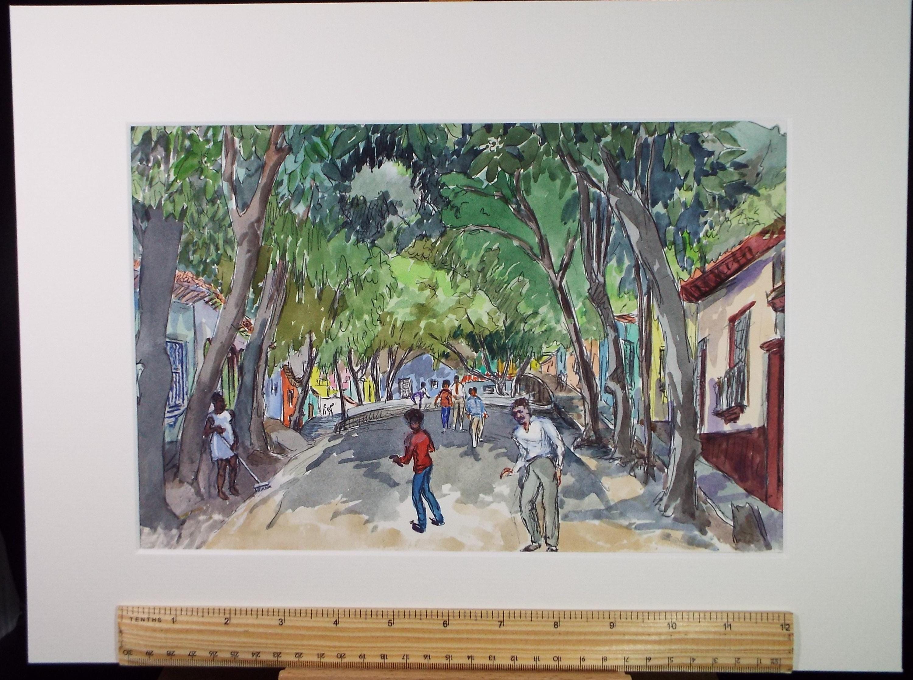 Original Watercolour, 'South American Street scene with figures', Circa 1950's, Ivy T. Attwell (1895-1985)