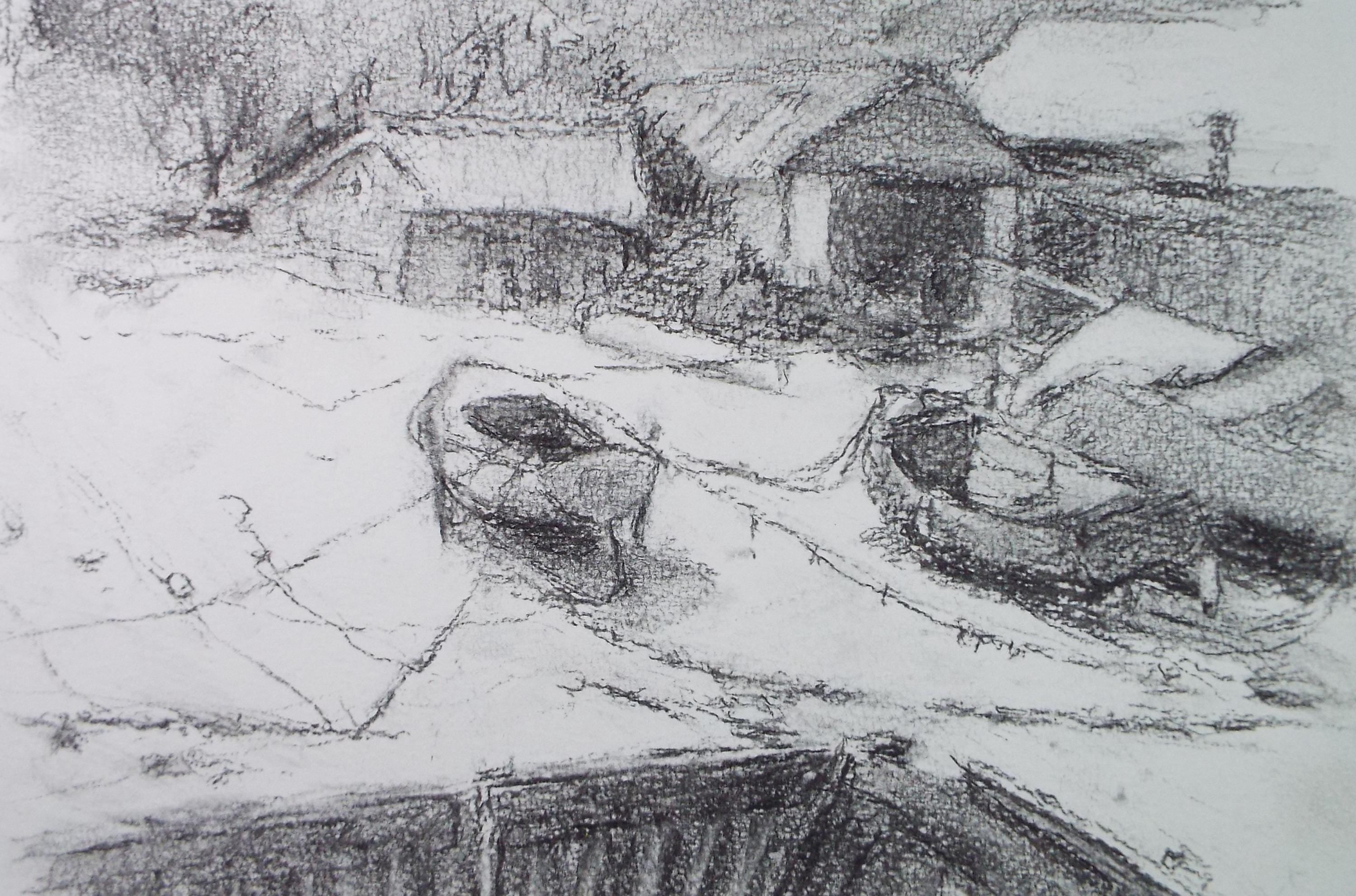 Conte Drawings, 'fishing boat' Drawing by Pauline Plummer, 1990s