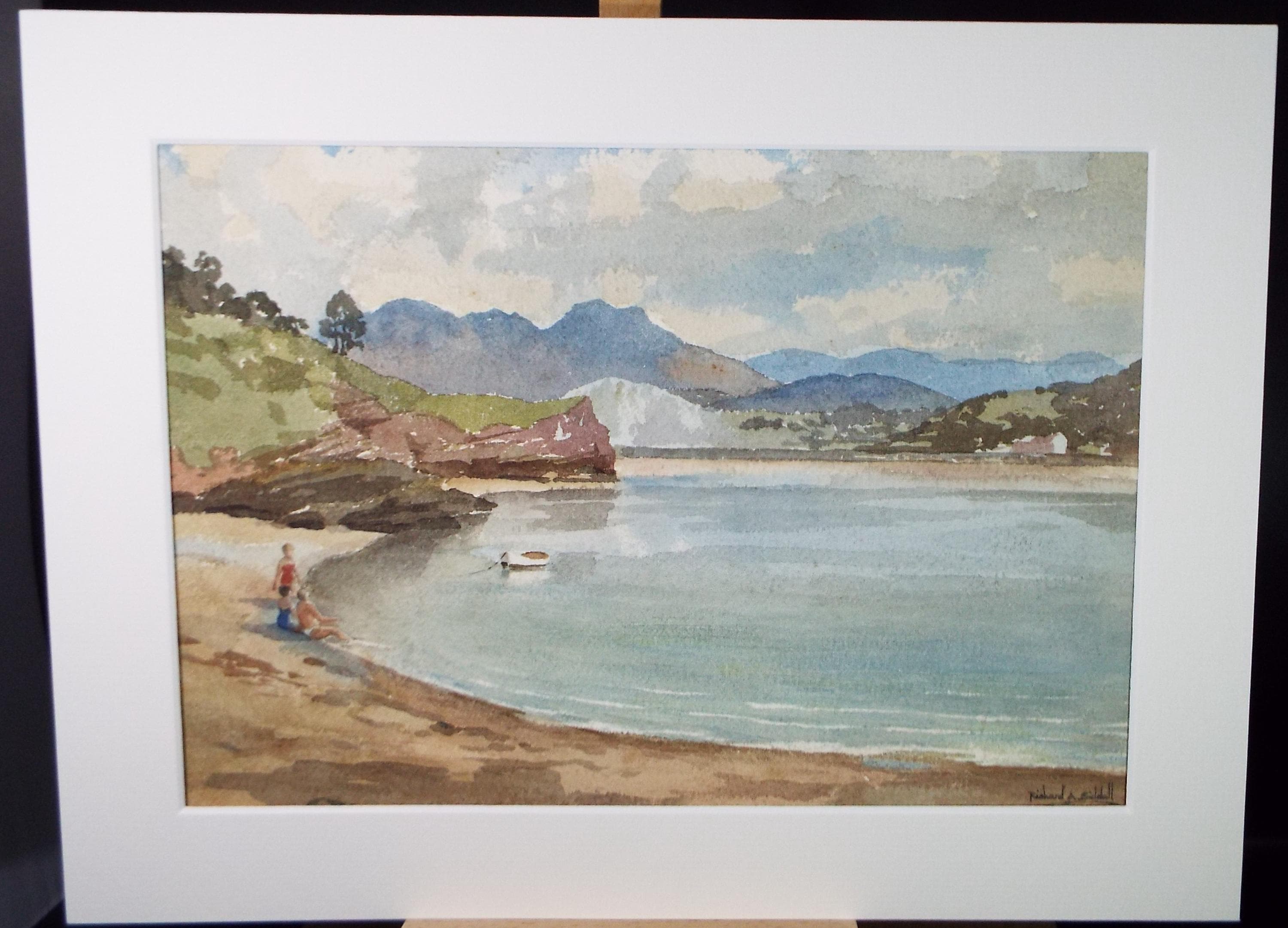 Original Watercolour, 'Bay with figures', Richard A Siddal, circa 1950's