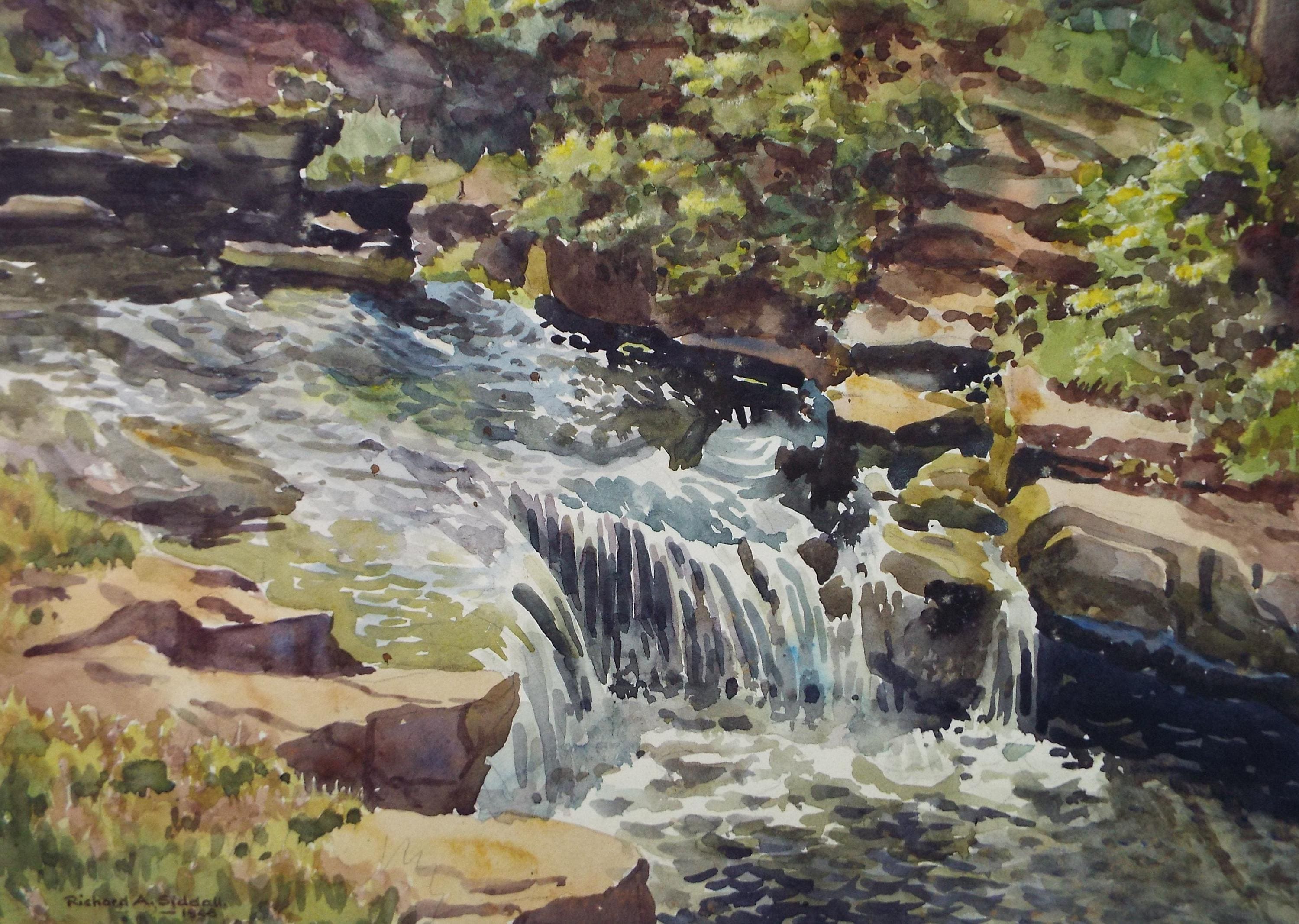 Original Watercolour, 'Cascade', Richard A Siddal, dated 1946