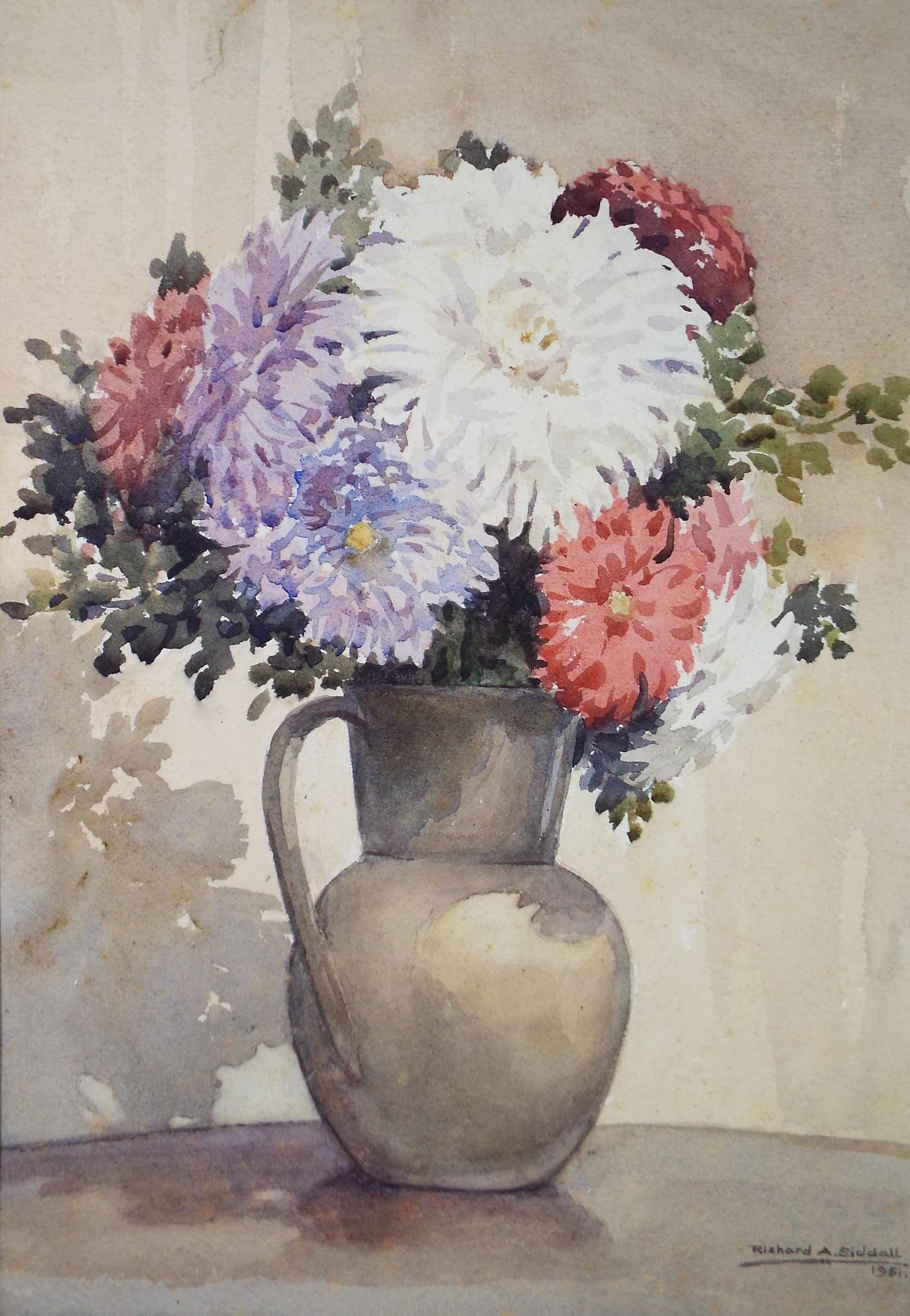 Original Watercolour, 'Still Life of Flowers', Dated 1951, Richard A Siddall