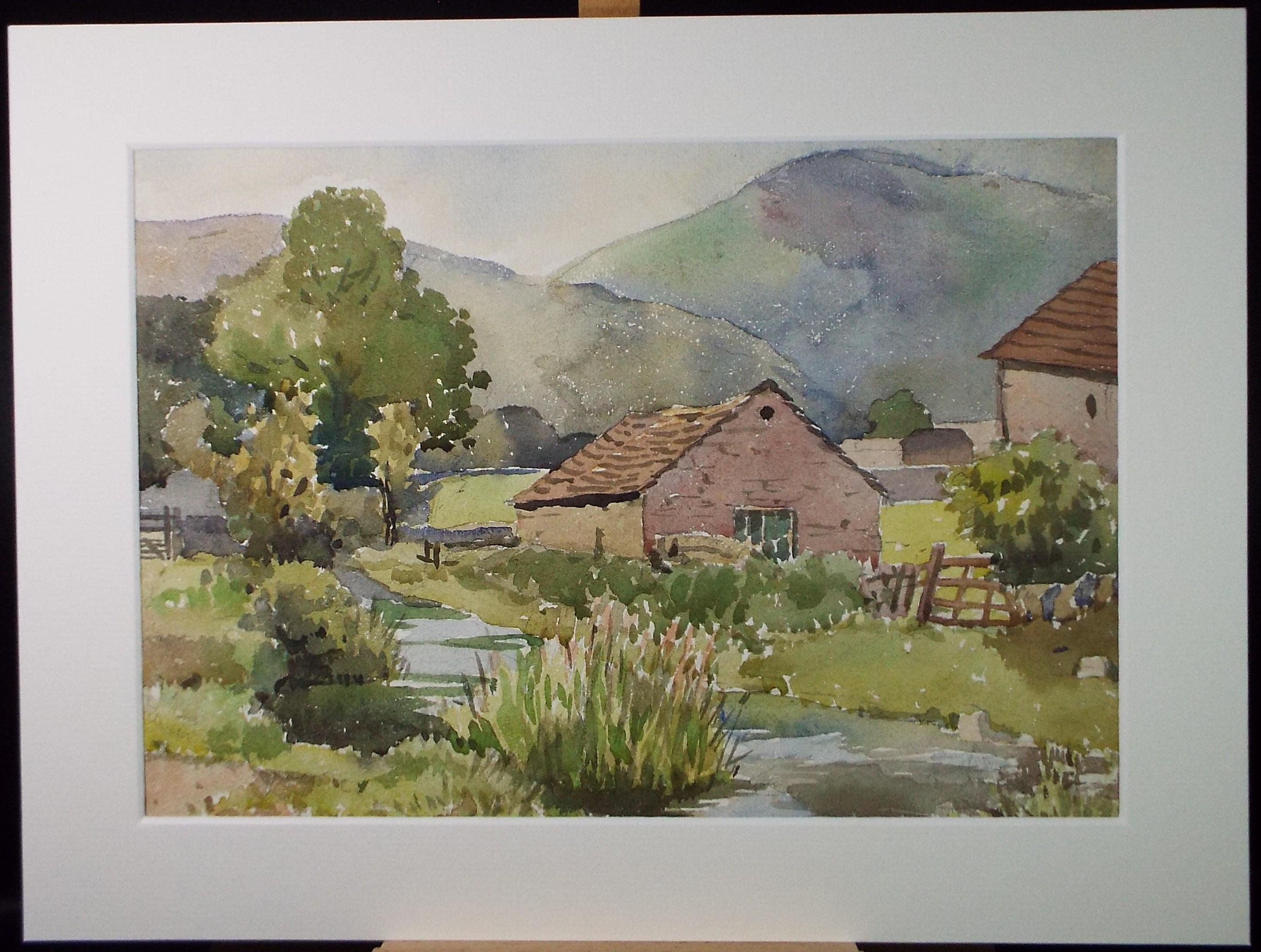 Original Watercolour, 'Farm Buildings on the River ', Richard A Siddal, Circa 1950's