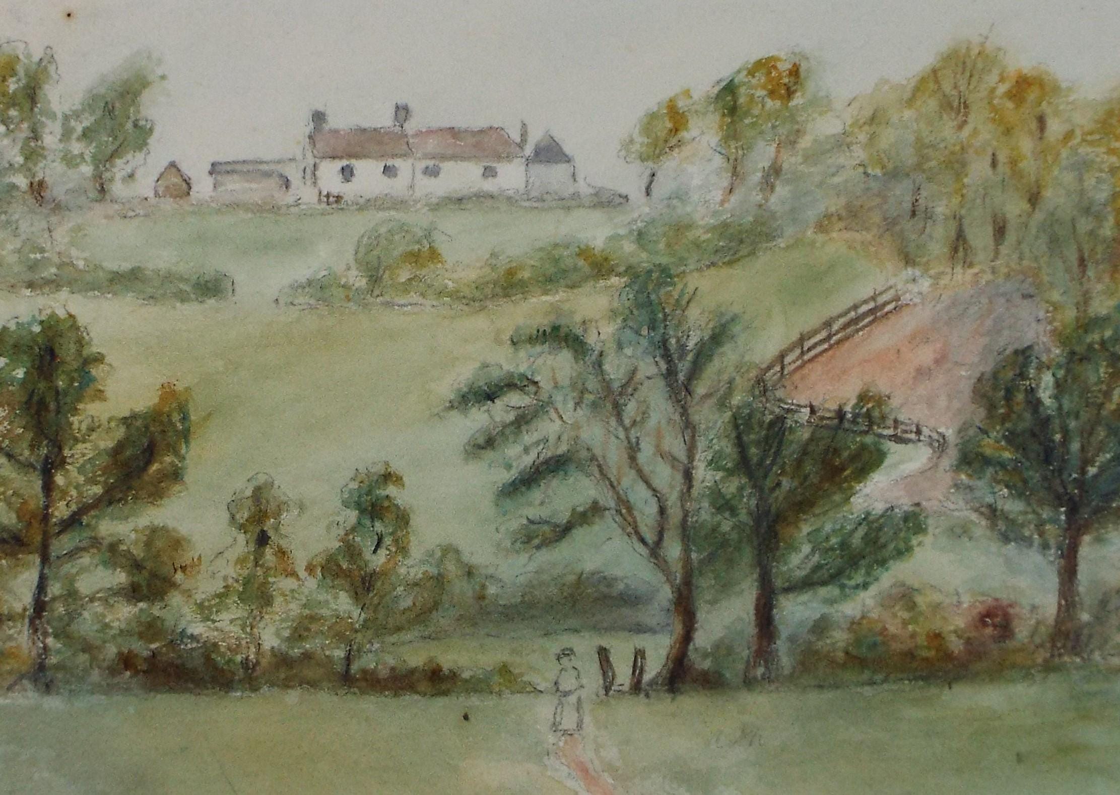 Original watercolour drawing, 'Figures in a Landscape', Late 19th Century, Artist Unknown