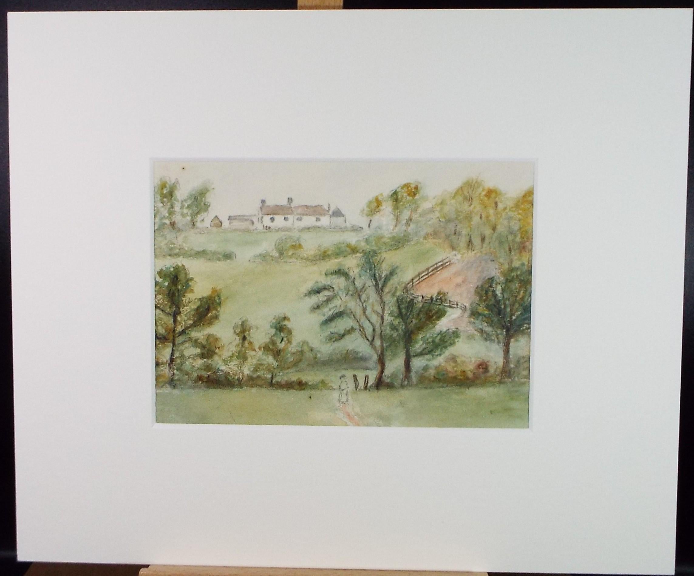 Original watercolour drawing, 'Figures in a Landscape', Late 19th Century, Artist Unknown