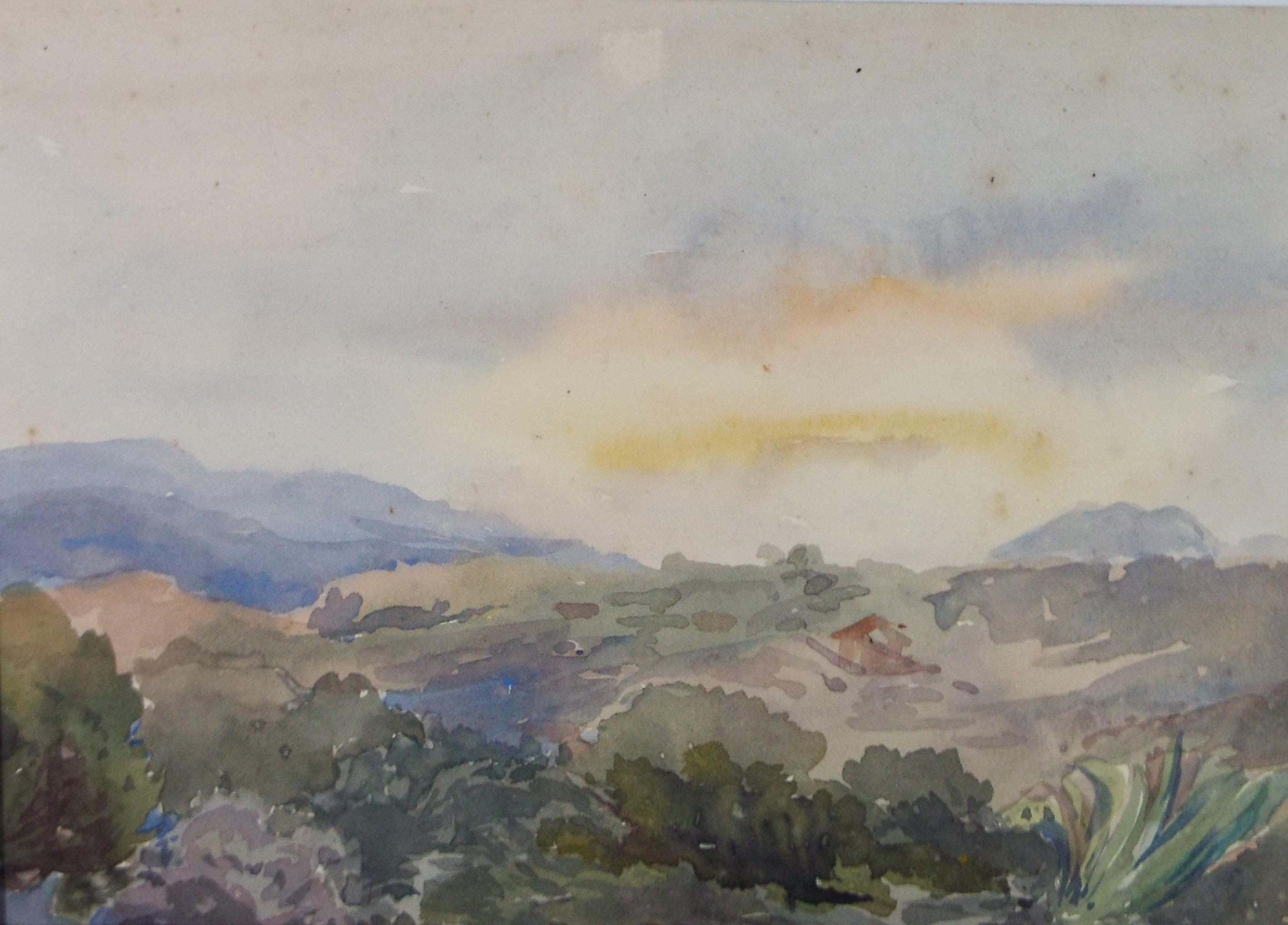 Original Watercolour on Paper, 'Landscape at Sunset', Late 19th Century, Artist Unknown