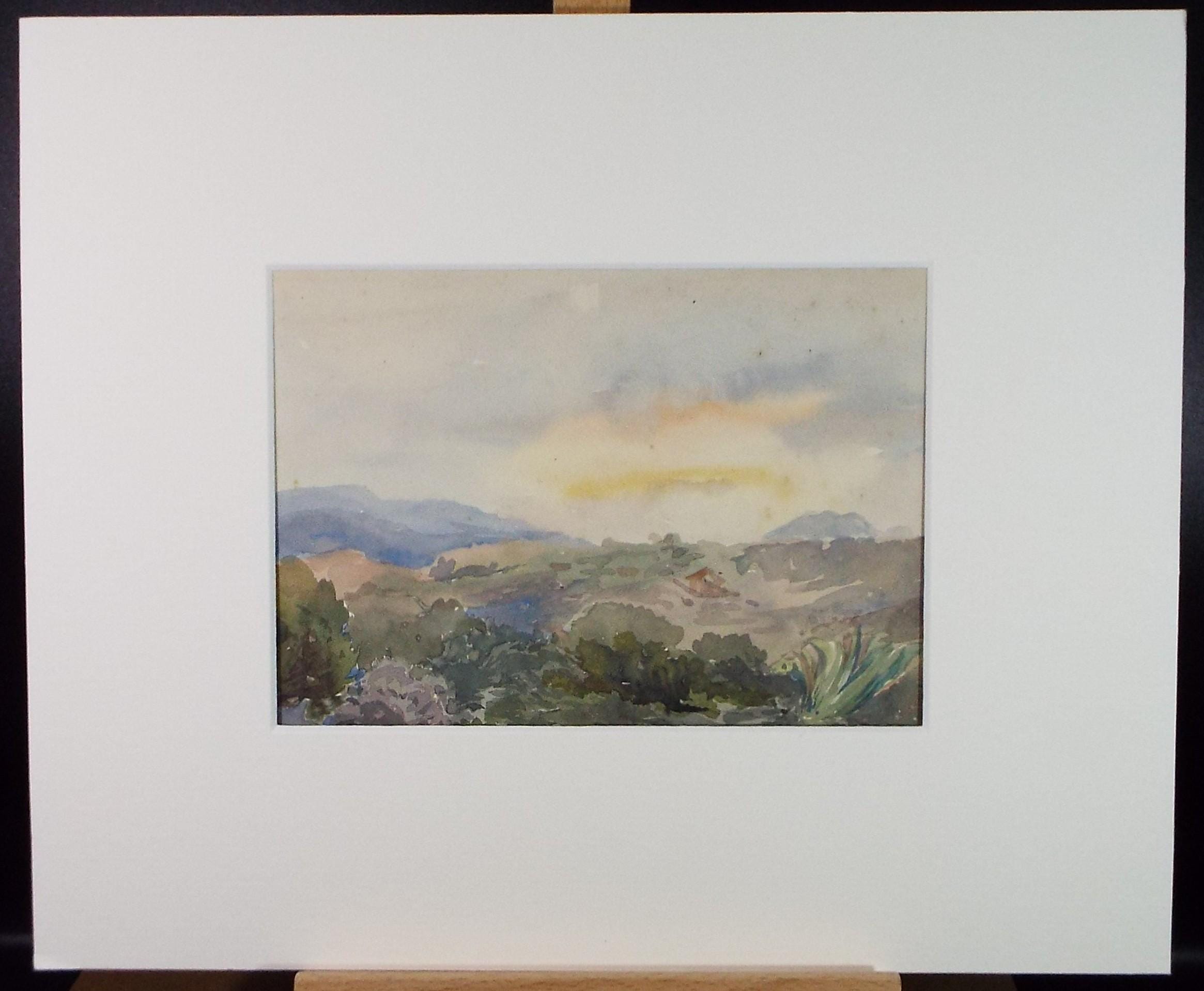 Original Watercolour on Paper, 'Landscape at Sunset', Late 19th Century, Artist Unknown