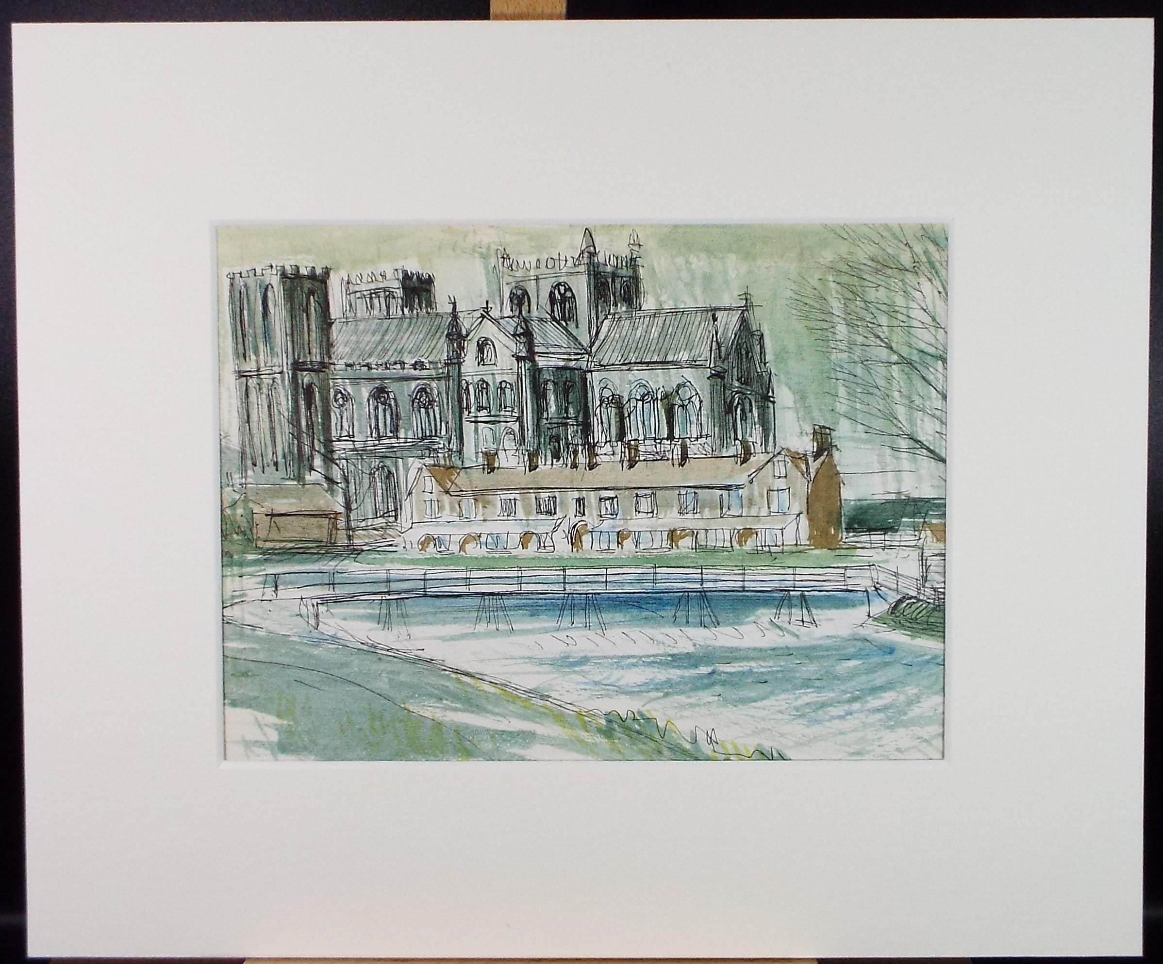 Original Watercolour,'Church Study', artist Unknown, Circa 1950's