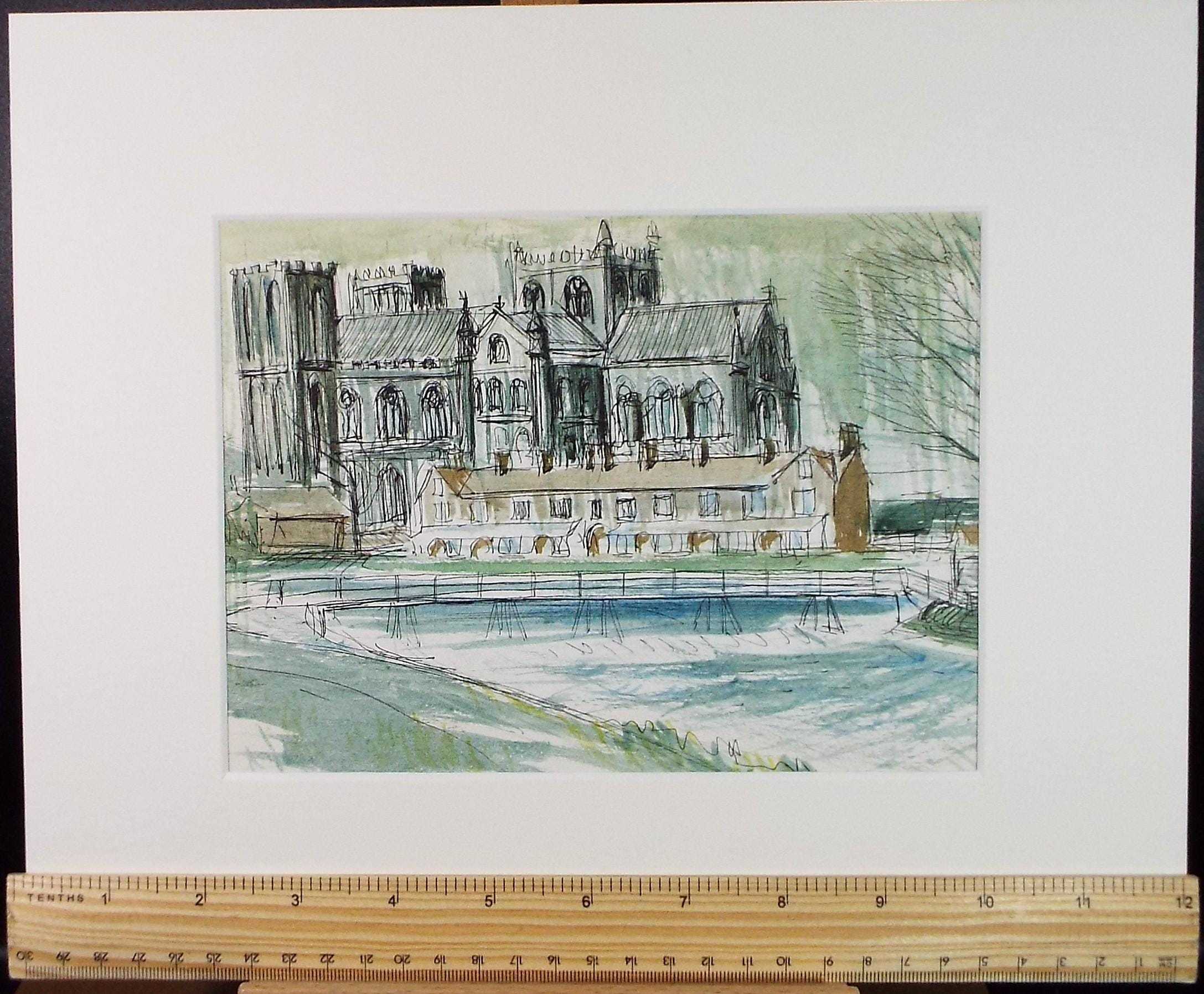 Original Watercolour,'Church Study', artist Unknown, Circa 1950's