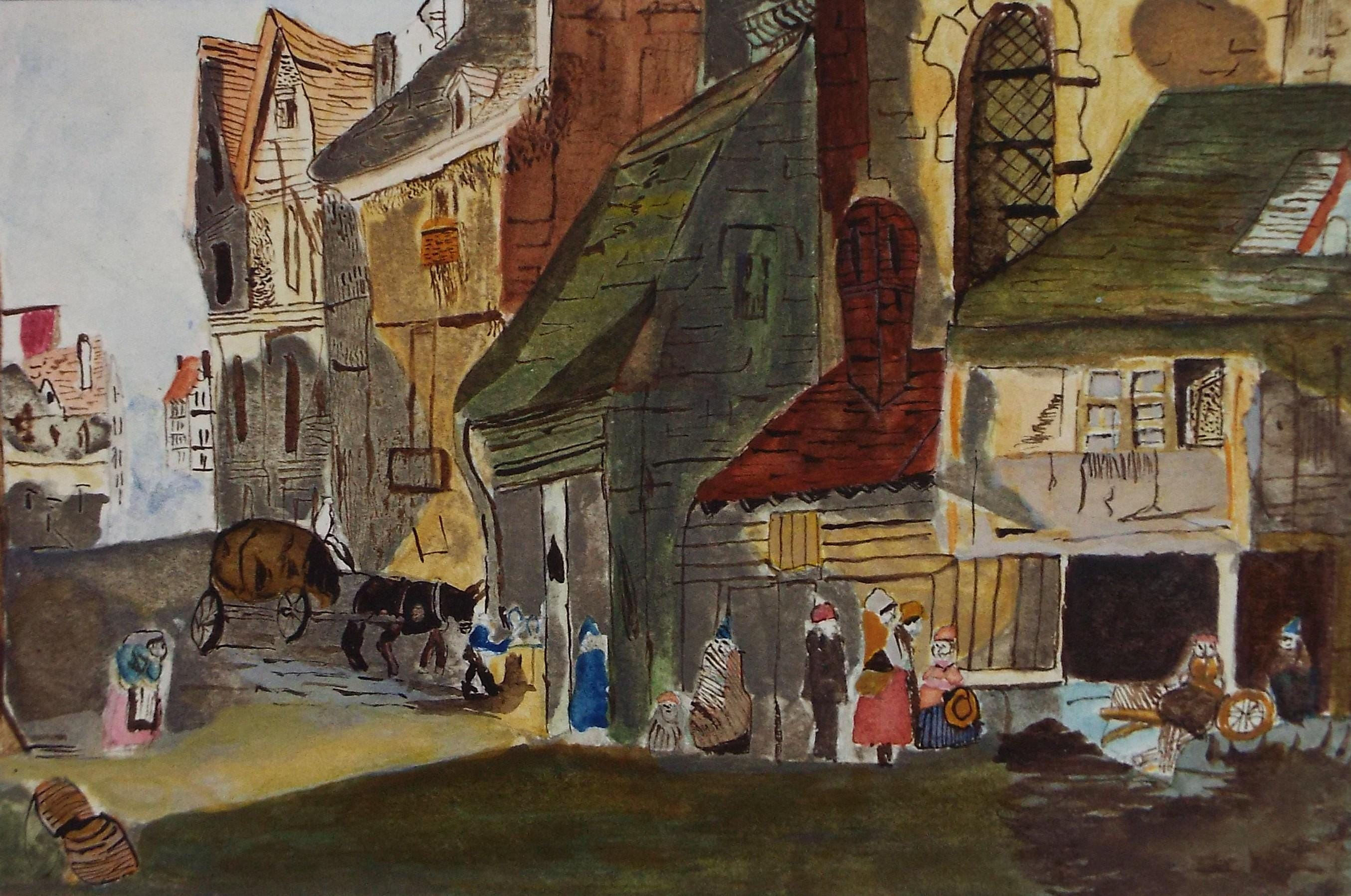 Original Watercolour, 'Medieval Street Scene',Circa 1950's