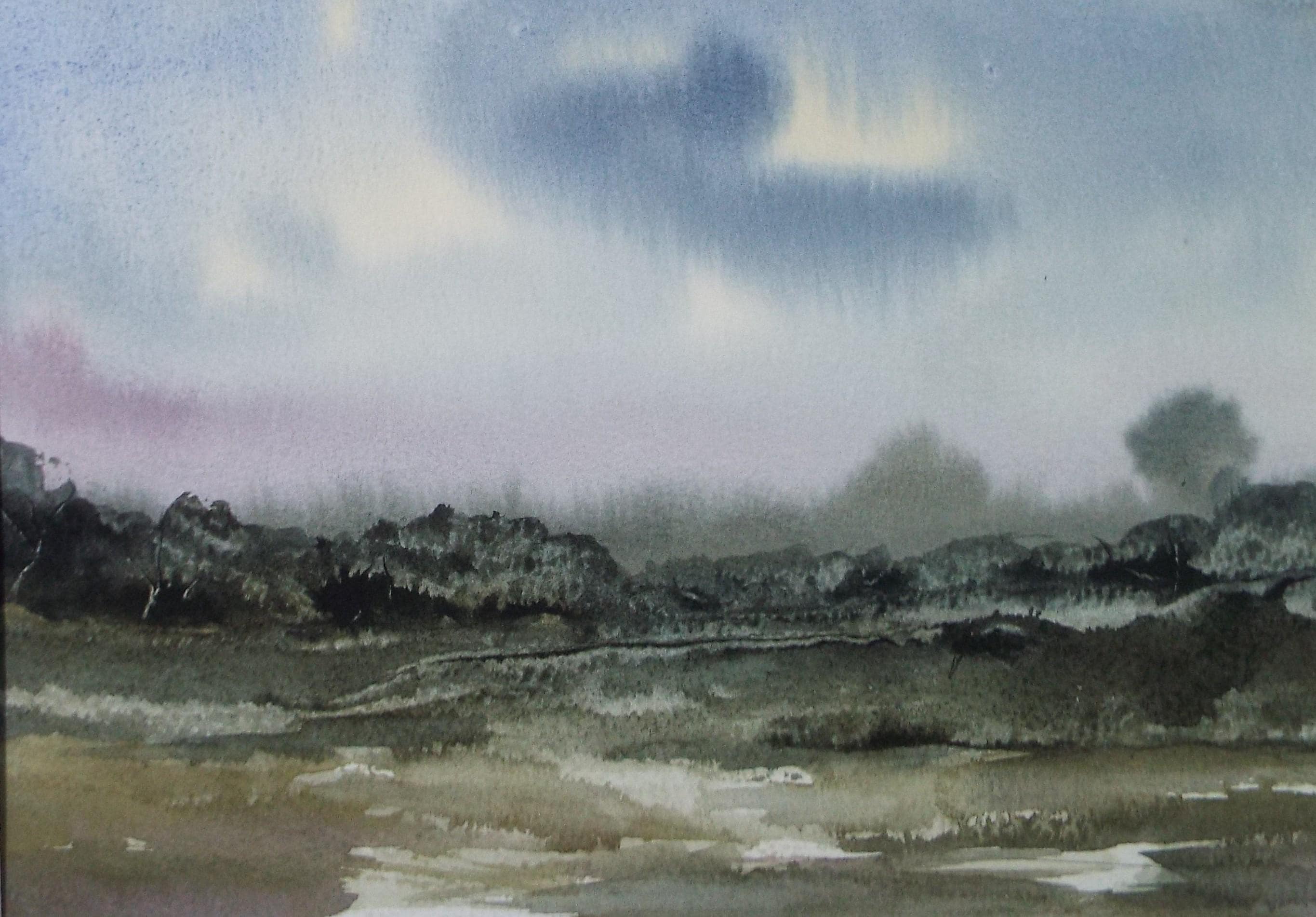 Original Watercolour, 'Green Landscape', Peter Grimer, Dated 1993